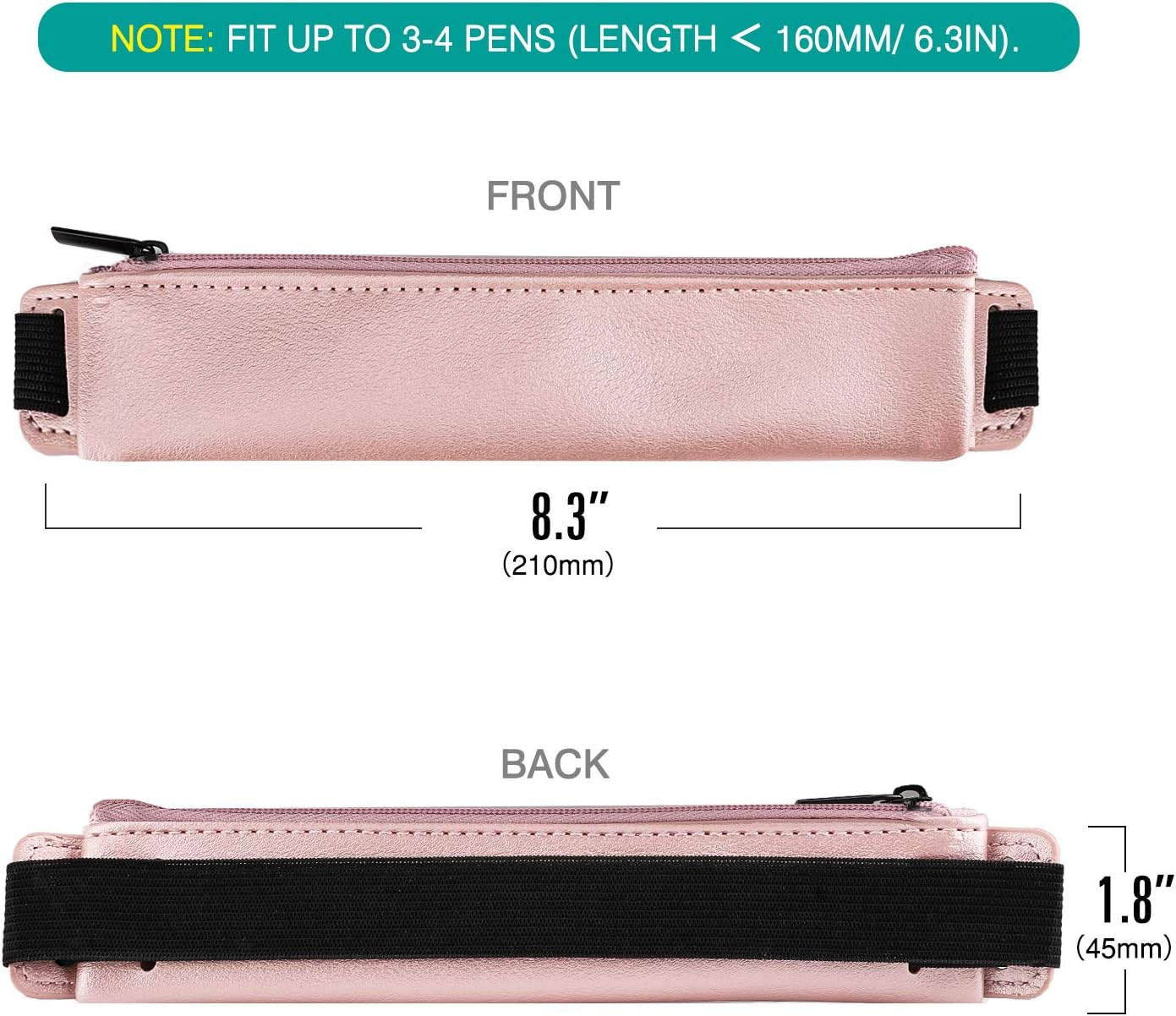 MoKo Pencil Case (2 Pack), PU Leather Pen Pencil Pouch Holder Stationery Zipper Bag with Elastic Strap for Pens, Pencils, Markers, Eraser - GoldPink & Dark Blue