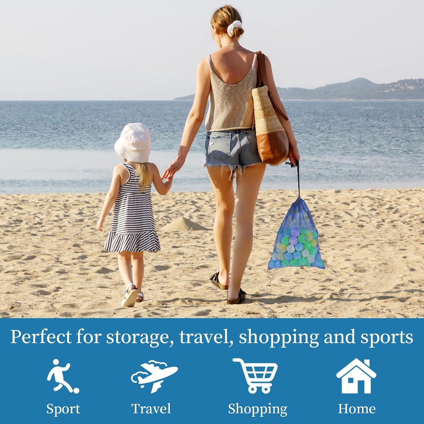 6 Pcs Mesh Bags Drawstring, 14x17 Inch with Lock, Multipurpose Storage Bags for Gym, Balls, Beach, Laundry (Blue)