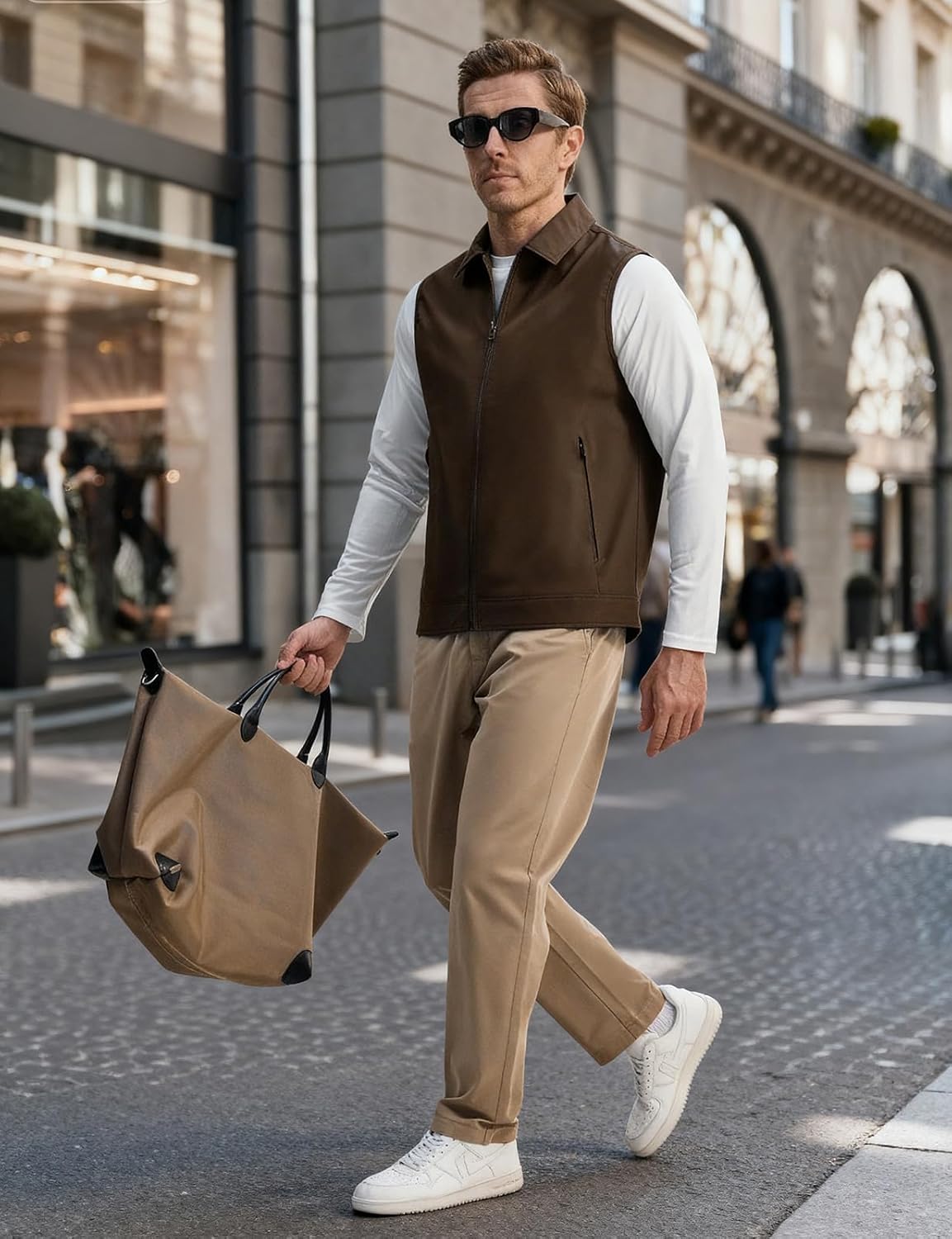 Rdruko Men's Golf Vest Lightweight Outerwear Windproof Water Resistant Grid Lining Vest with Zipper Pockets for Casual