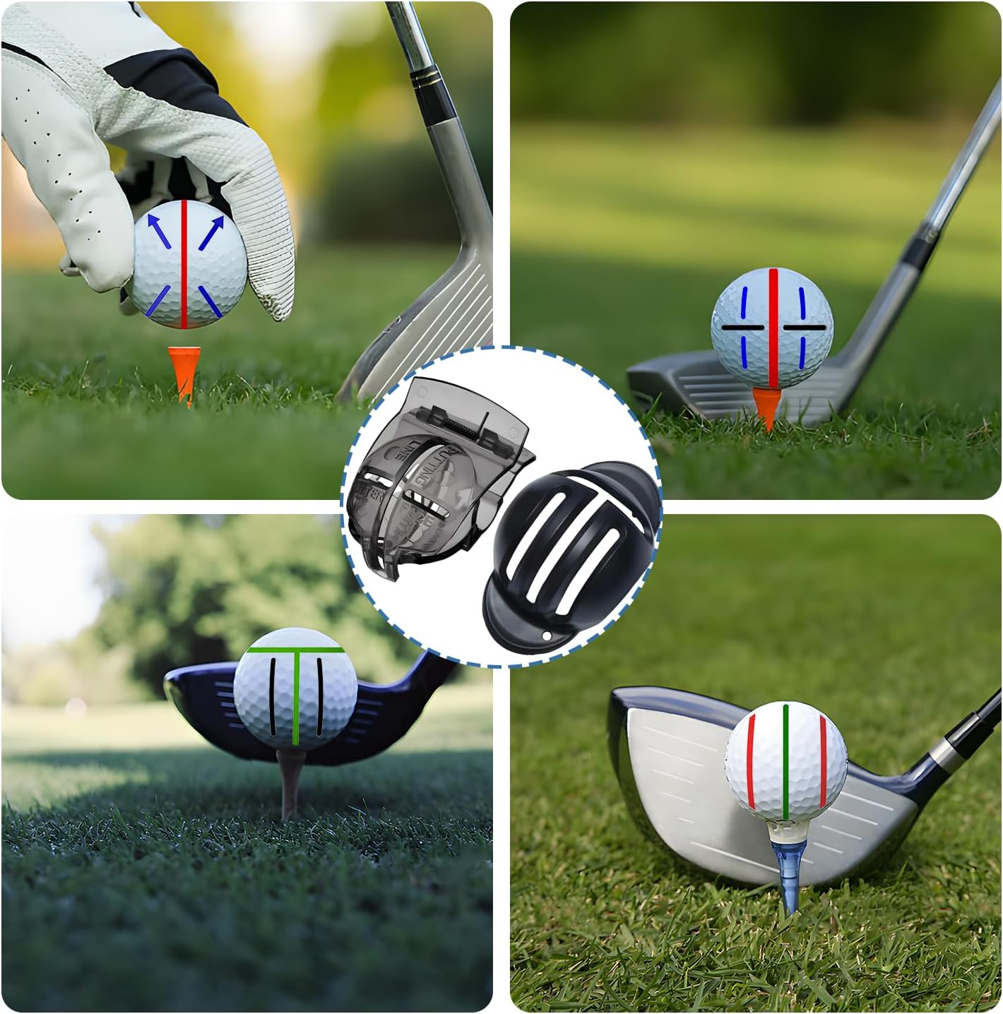 8 Pack Golf Ball Line Marker Tool,Golf Ball Stencil Alignment Kit,4 Golf Ball Marker Stencil and 4 Color Golf Ball Markers,Easy Ball ID &Putting Practice