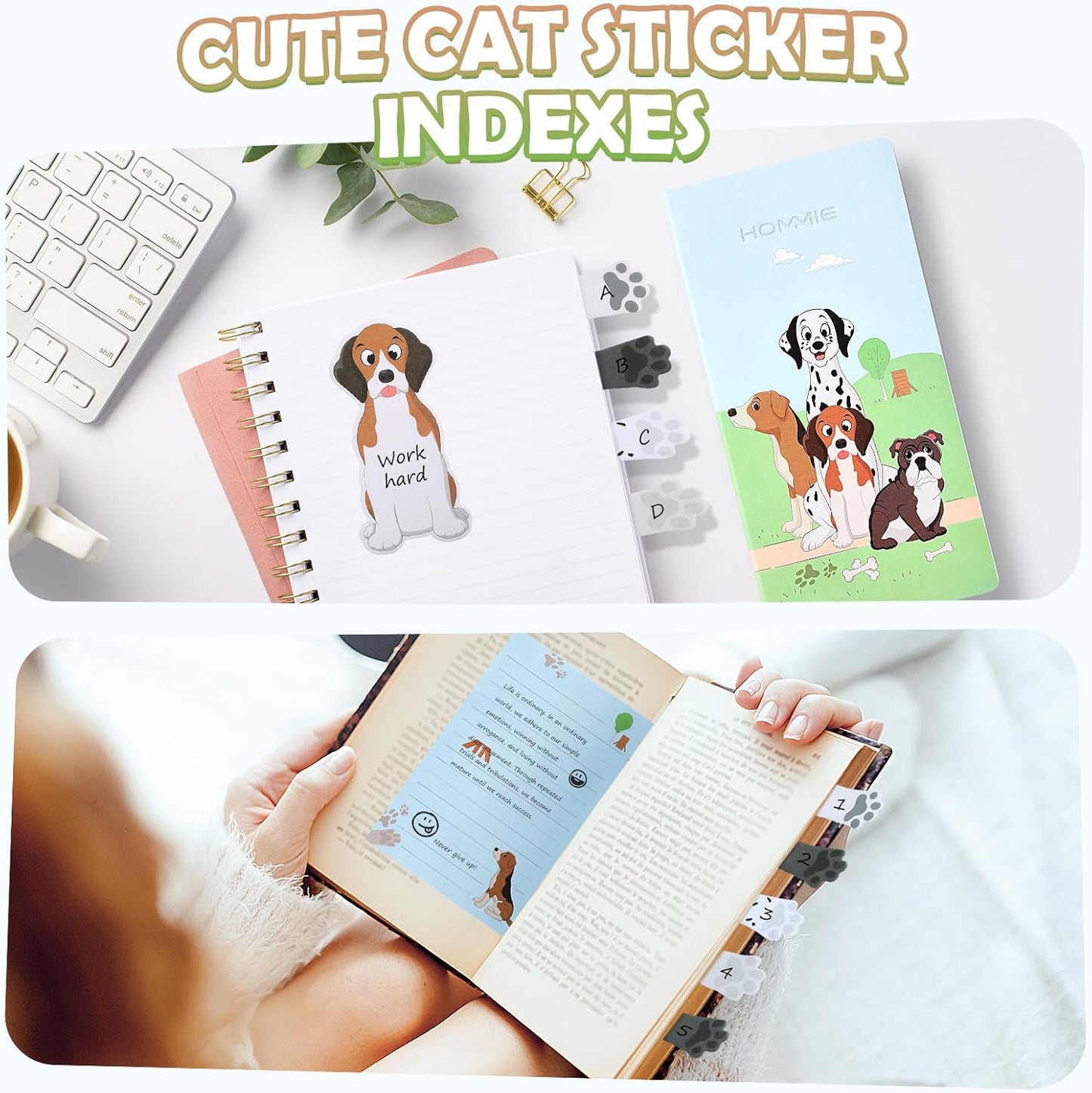 Hommie Dog Sticky Notes Set, Planner Sticky Note Dividers Tabs 300 Sheets, Cute Animals Shape Markers Flags Self-Stick Memo Pads for Dog Lovers Home Office School Supplies