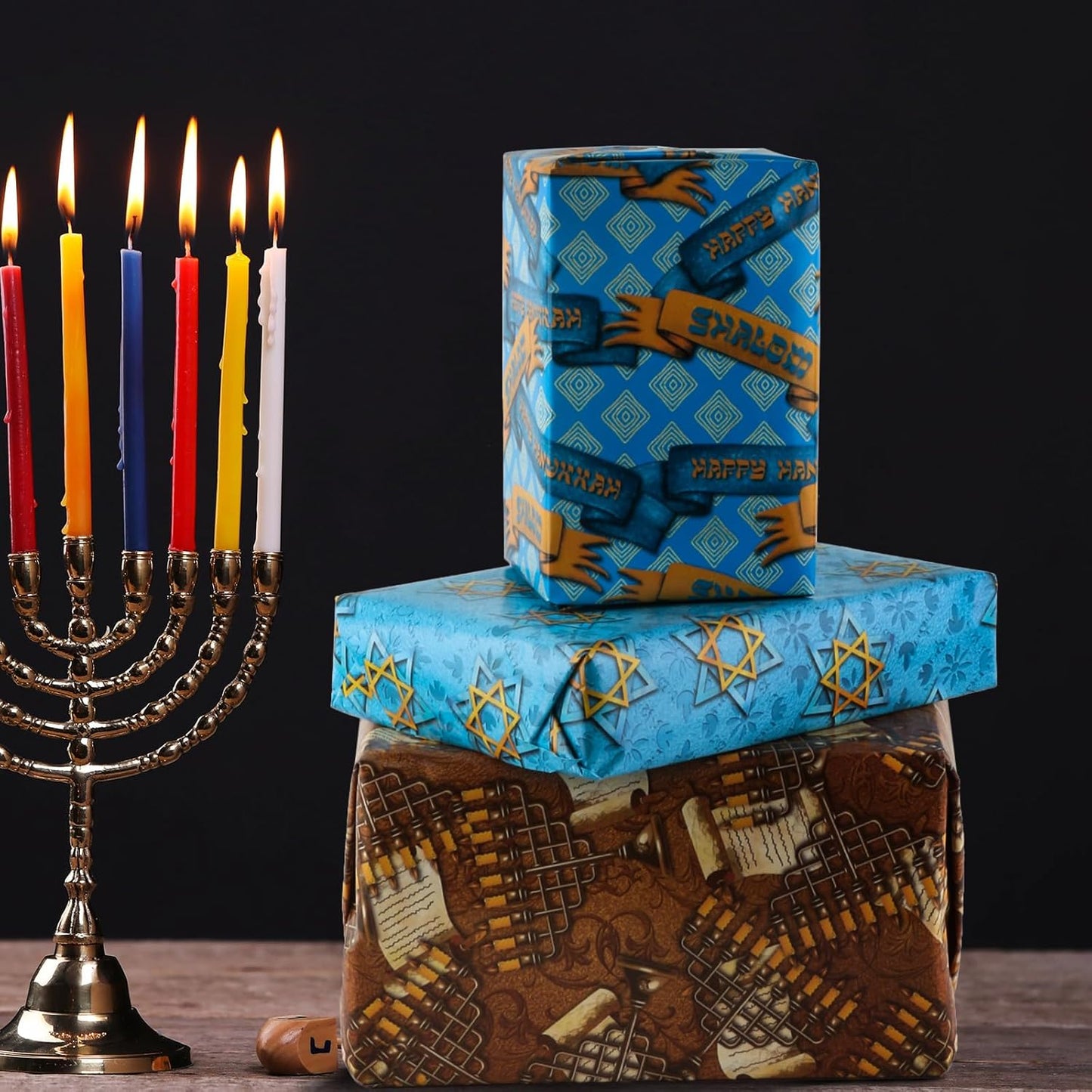 Dtiafu Hanukkah Wrapping Paper - 12 Sheet 6 Style Blue Chanukah Wrapping Paper - Happy Hanukkah - 20 x 28 Inch Per Sheet