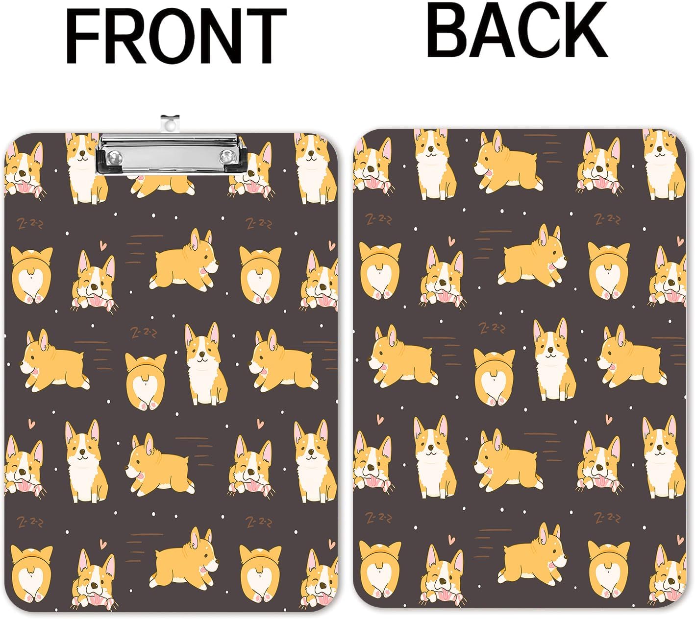 Fashion A4 Clipboard, Standard Letter Size 9" x 12.5", Decorative Wooden Clipboard with Low Profile Metal Clip for Office, School, Teachers, and Students, Kawaii Corgi Dogs