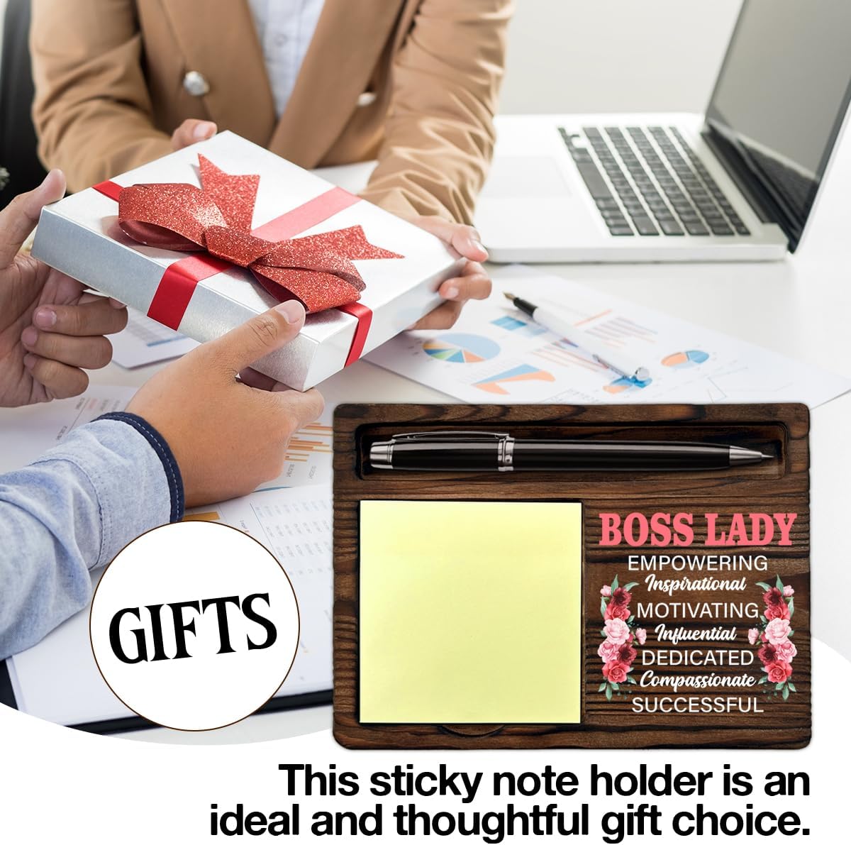 Boss Lady Gifts for Women, Gifts for Bosses Female Leader Boss's Day Retirement Birthday, Best Boss Lady Floral Sticky Note Holder Office Cubicle Decor