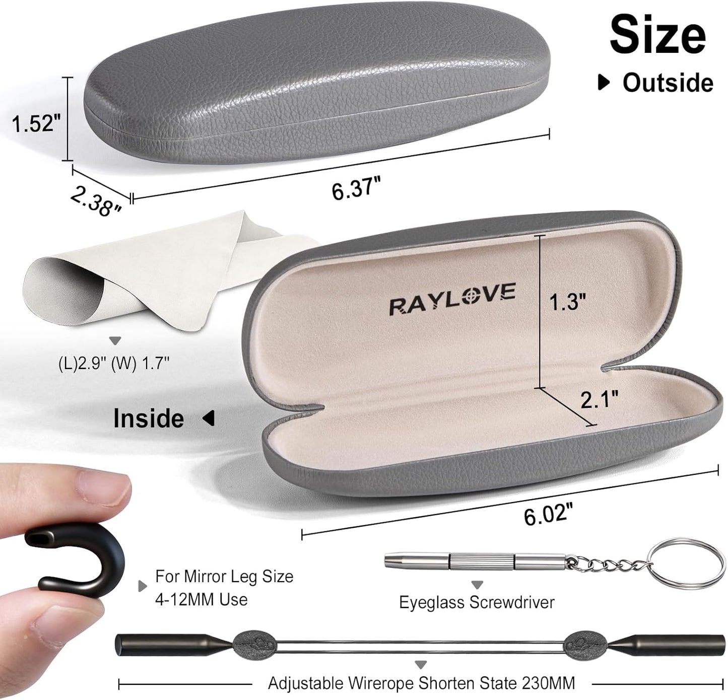 RayLove Glasses Case, Unisex Hard Shell Eyeglass Case, PU Leather Protective Hard Eye Glasses Cases with Eyewear Accessories