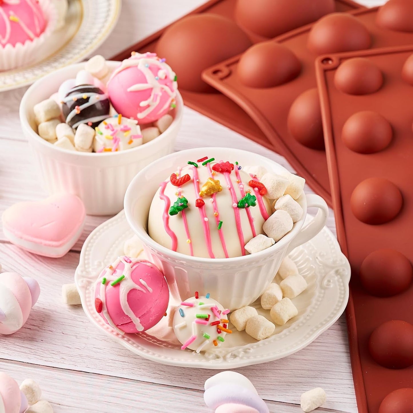 3 Pack Semi Sphere Silicone Molds, 1.1/1.5/2.6 Inch Hot Chocolate Bombs Mold Half Sphere Silicone Baking Mold for Chocolate, Cake, Jelly, Dome Mousse