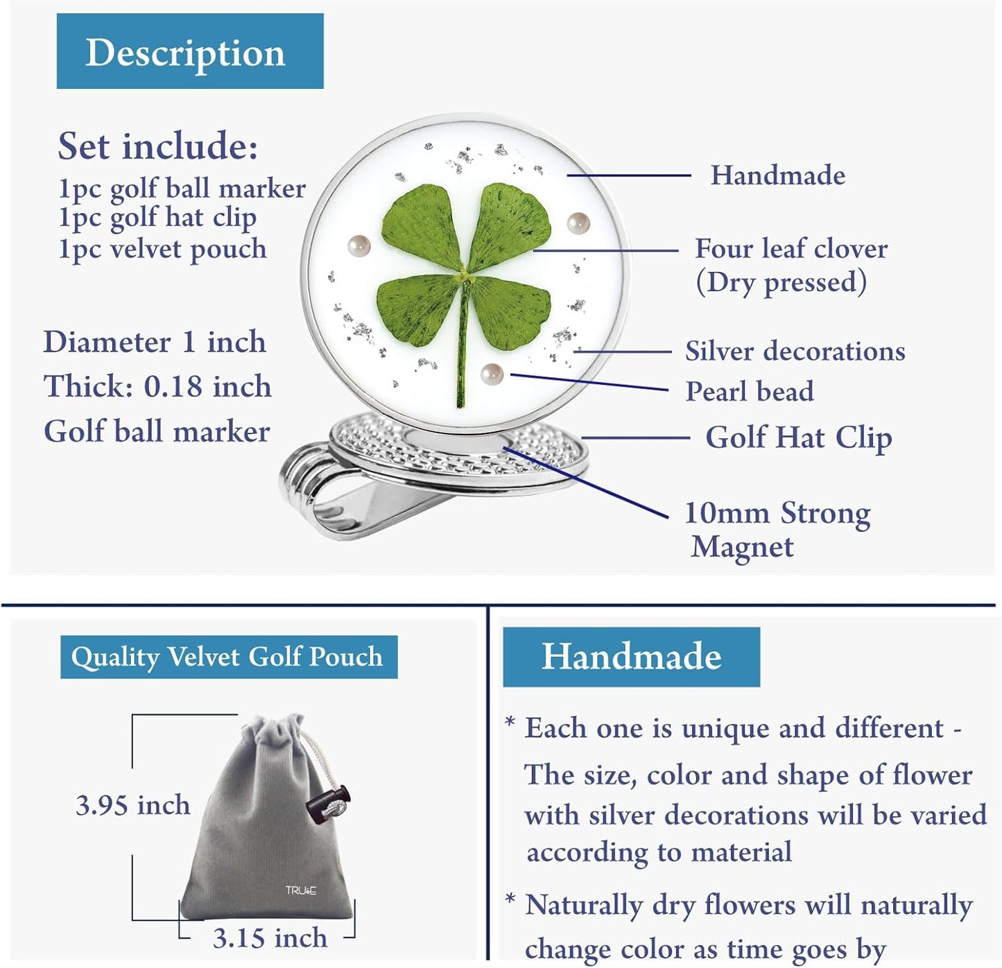 Golf Ball Marker hat Clip with Ball Marker, Handmade Pressed Flower Golf Marker, Golf Gifts, Golf Accessories for Women