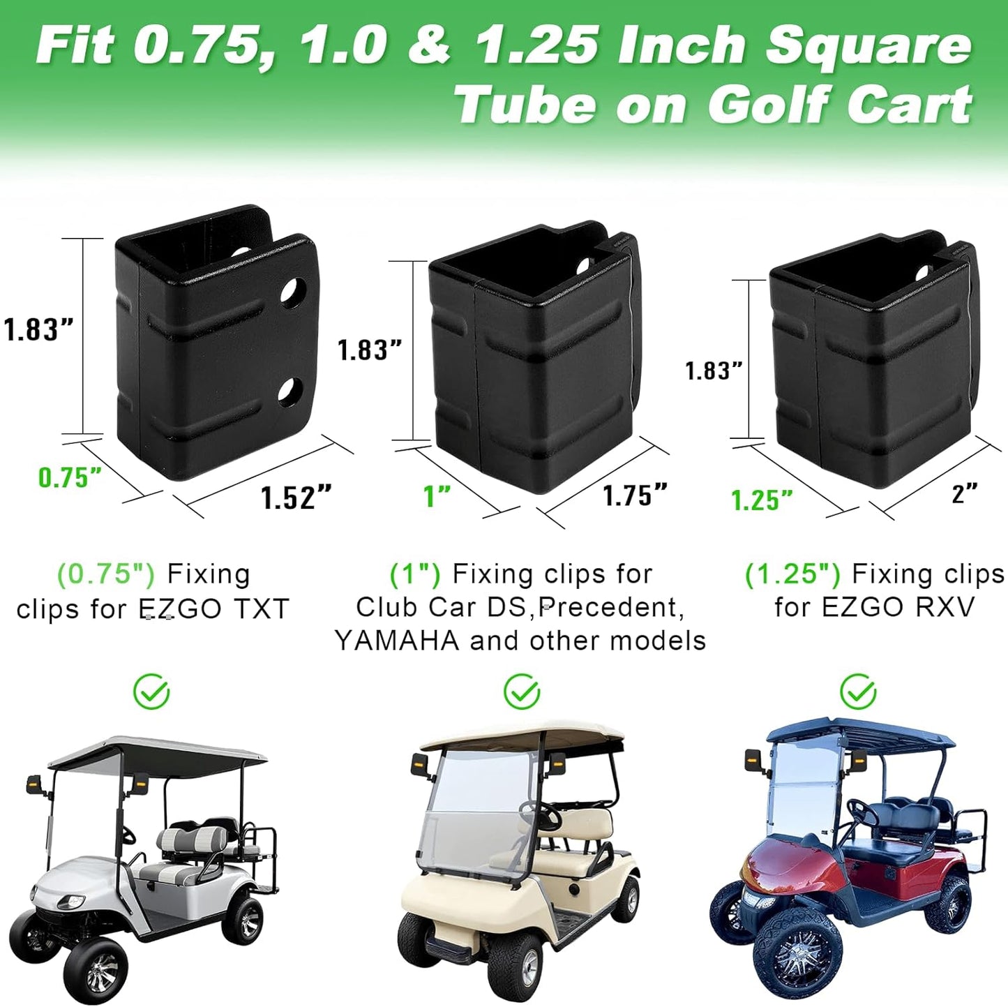 No Drilling Golf Cart Side Mirrors with Built-In Reflector, Universal HD Folding Side View Mirrors Fit EZGO, Club Car, Yamaha Golf Carts, for 0.75"/1"/1.25" Square Strut, Shatterproof Anti-Fog Glass