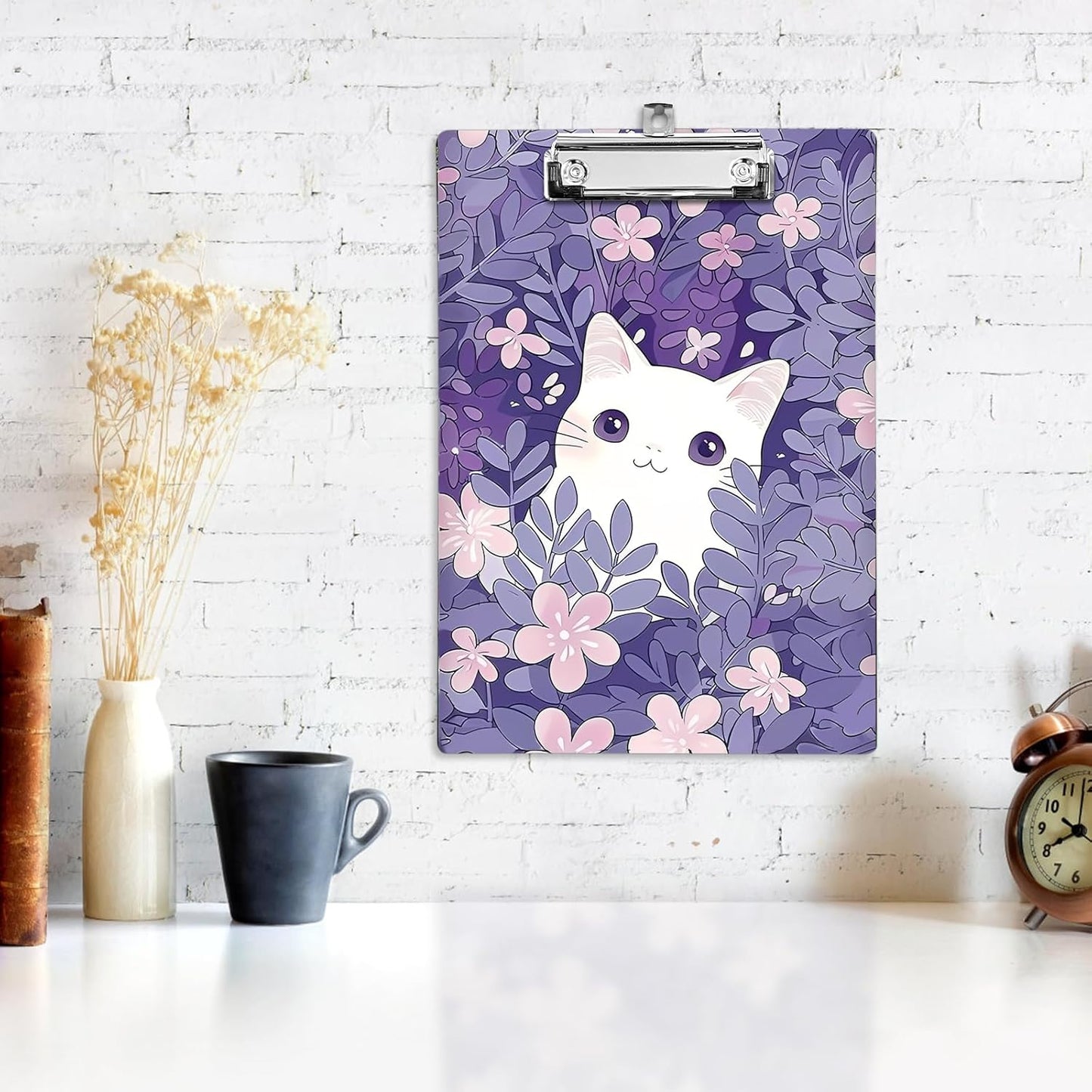 Plastic A4 Clipboards, Cute Fashion Clipboard Decorative, 12.2" x 8.7" Standard A4 Size Clipboards, Plastic Acrylic Clipboard for Teacher, Social Worker, Students,Women, Office Supplies(White Cat)