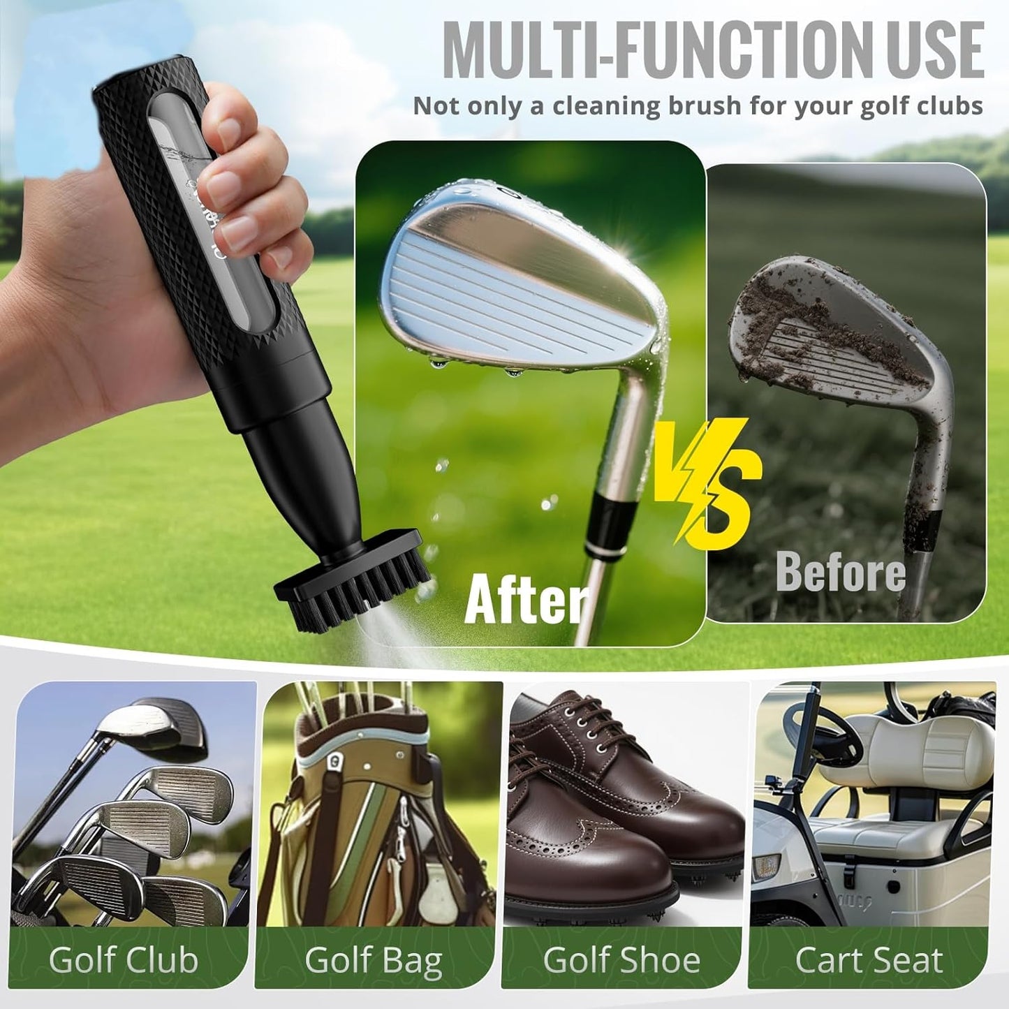 Pro 3rd Gen Golf Club Spray Cleaner Brush, Adopts a Leak Proof Design, Equipped with a Multi Functional Telescopic Clamp and a Press Type Water Bottle, Premium Golf Accessories for Men