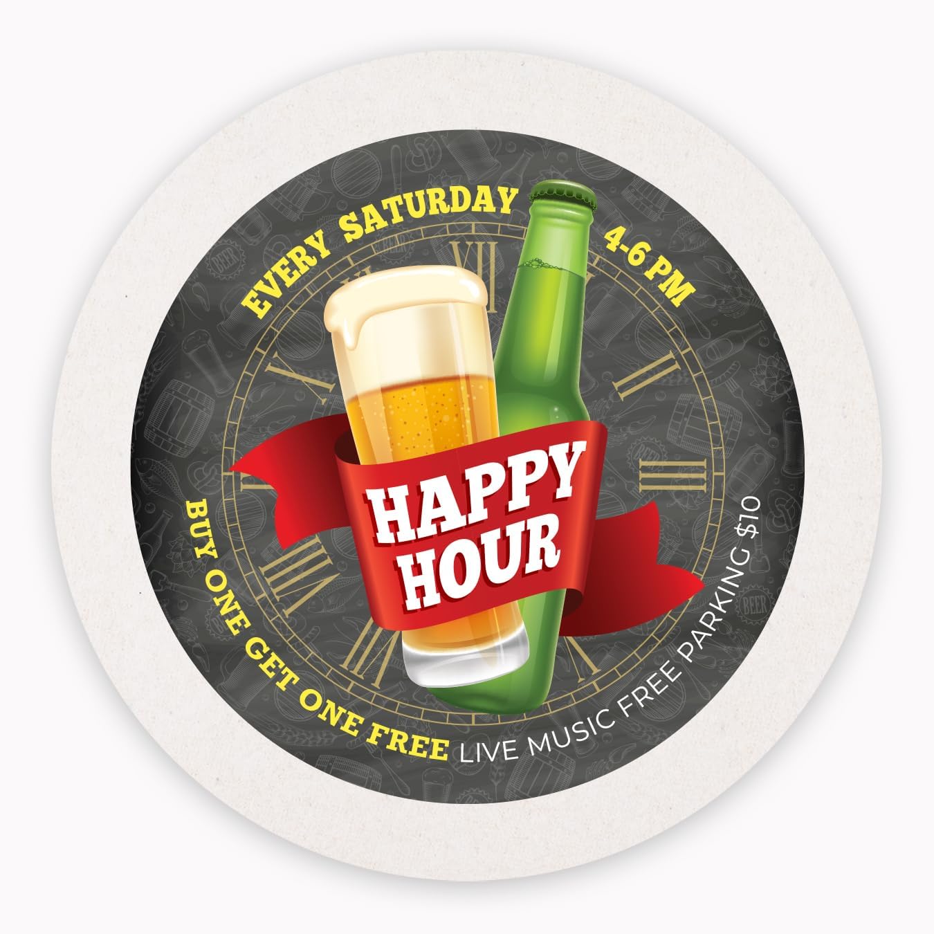 B.E. Green Custom Coasters - Pulpboard Personalized Coasters for Drinks - Full Color Print - Reusable & Absorbent - Beverage Coaster - Promotional Events & Celebrations - Pack of 50-4" Round Coaster