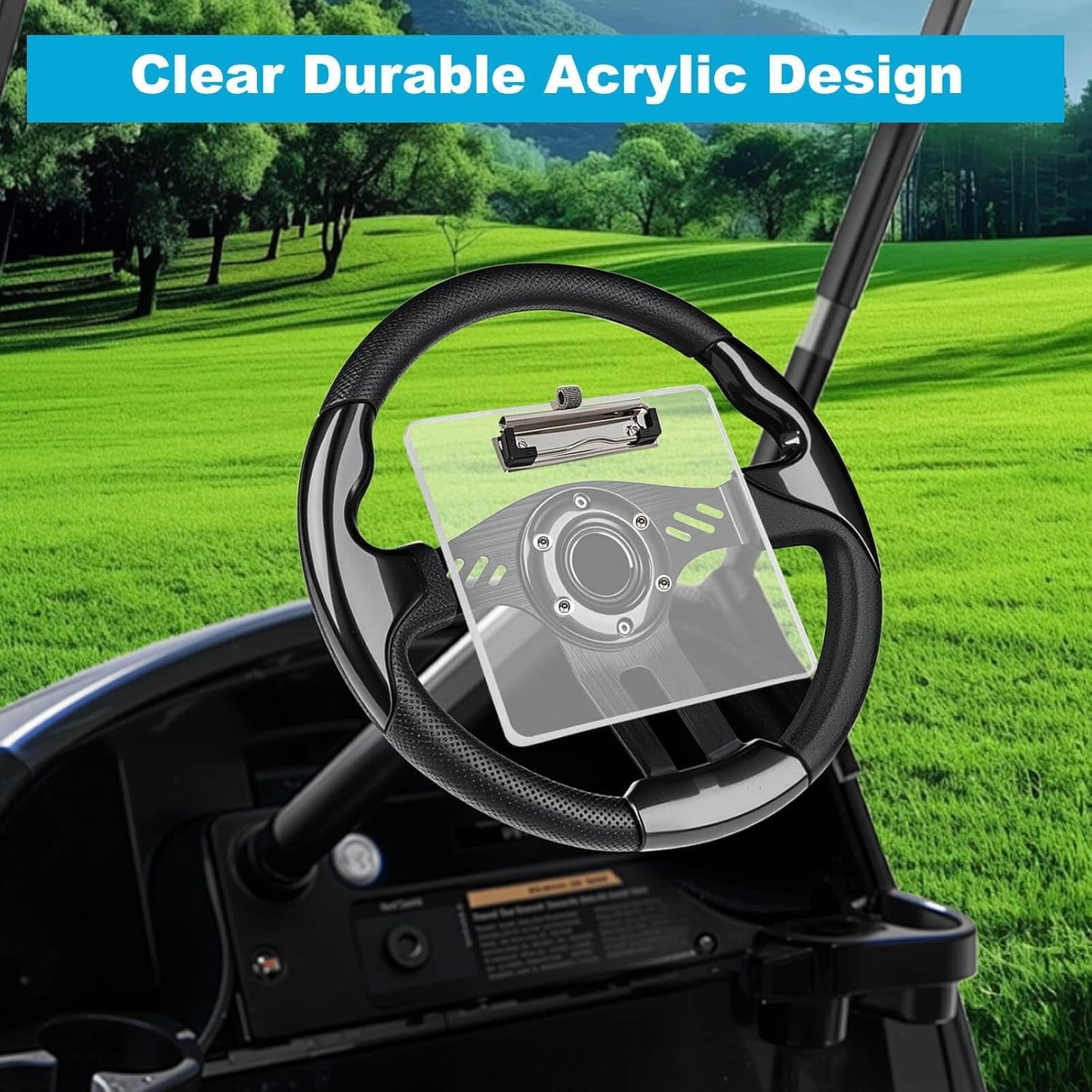 MOSNAI Golf Cart Steering Wheel Scorecard Holder with Pencil Holder & Clip Fit for Club Car DS & Precedent EZGO TXT & RXV Yamaha Golf Carts