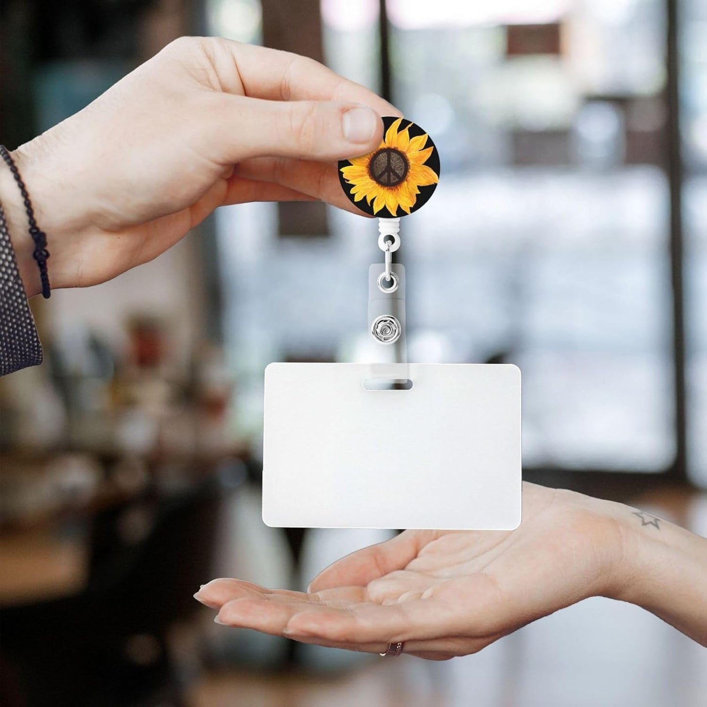 Peace Sign Sunflower Flower Badge Reels Retractable Badge Holder with Clip for Id Name Tag Office Worker Student Teacher Nurse Doctor