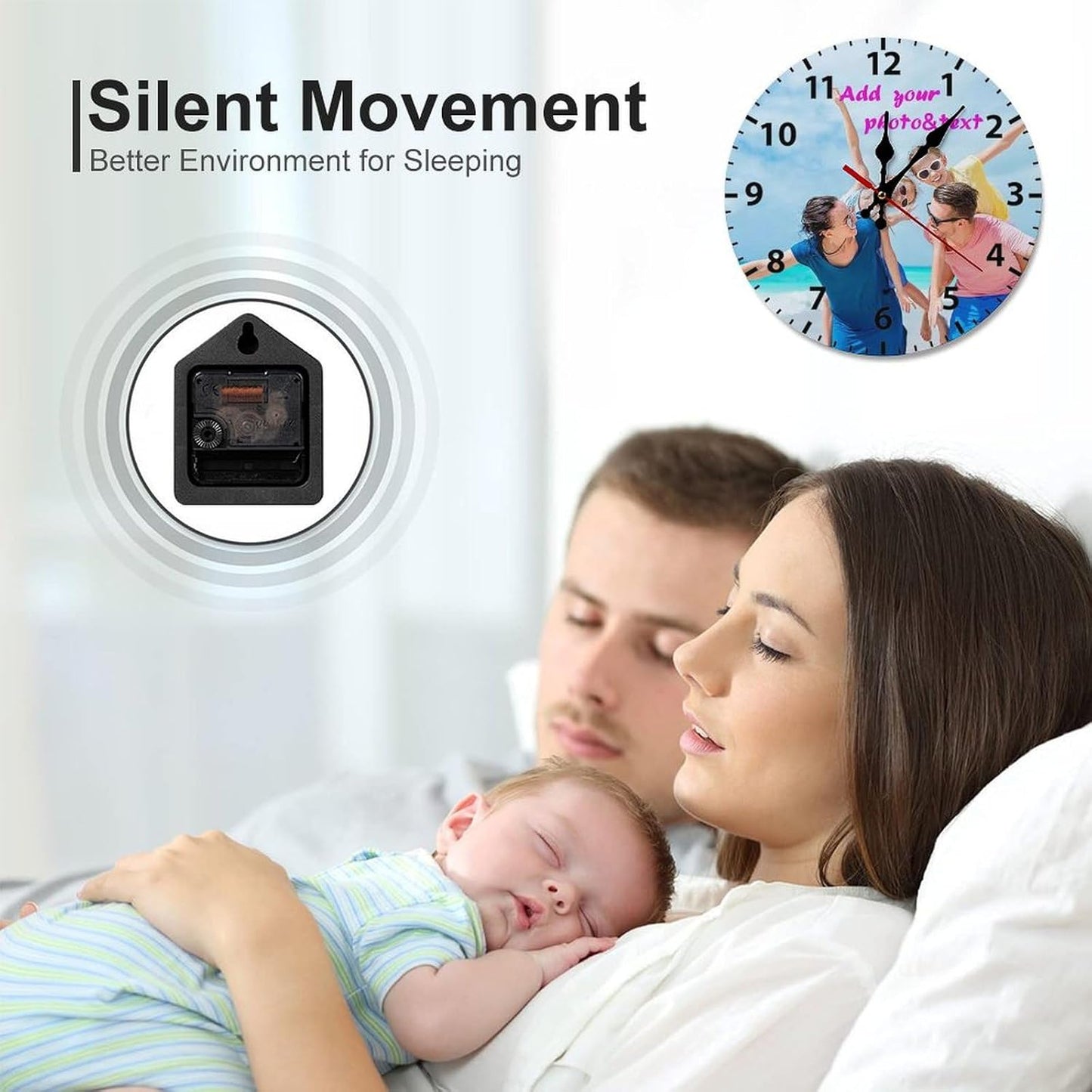 Custom Wall Clock,Personalized Wood Clock add Your Photo/Text,Customizable Silent Round Decoration for Kitchen Bathroom 13.4inch style1