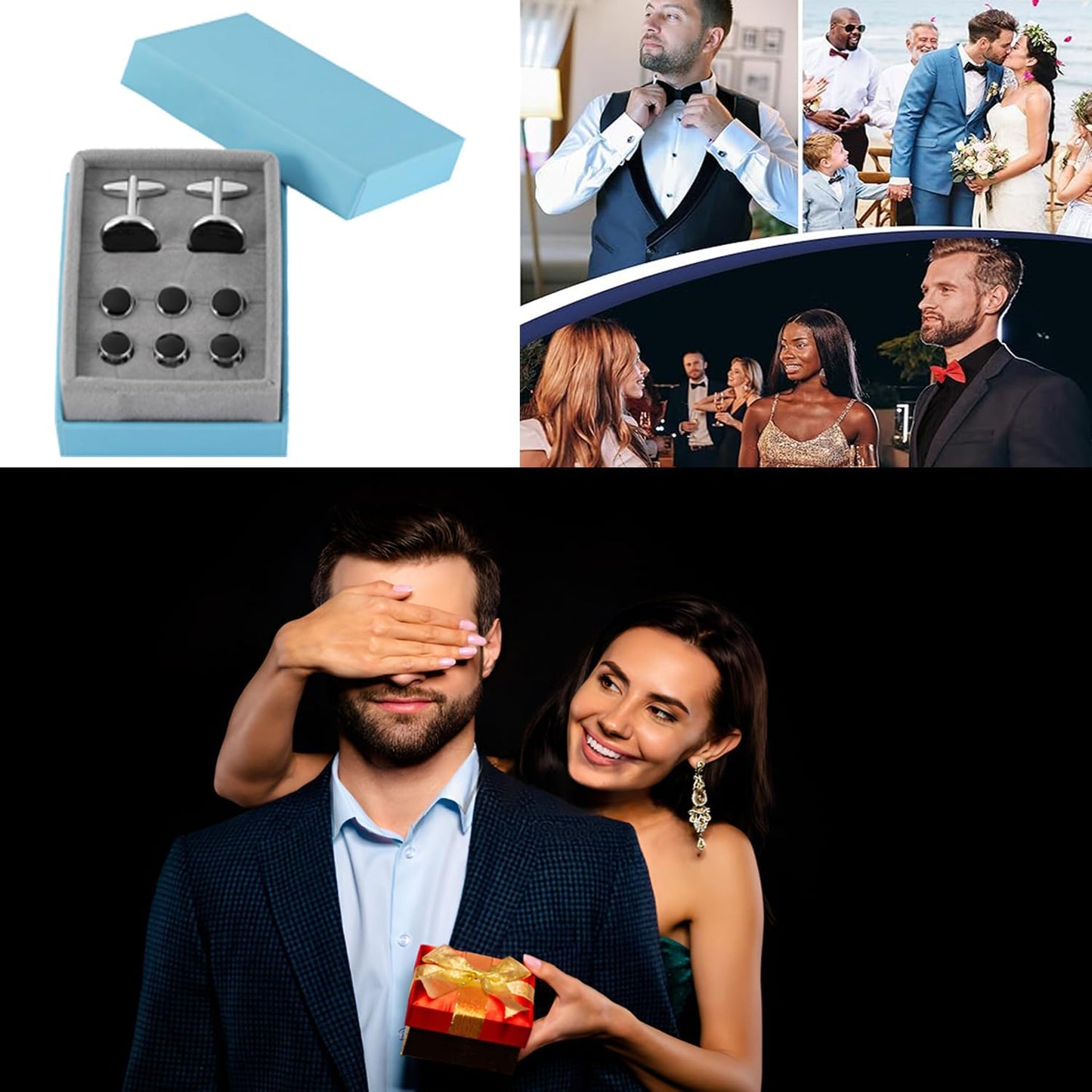 Cufflinks for Men and Tuxedo Shirt Studs Set with Gift Box Stainless Steel Cuff links