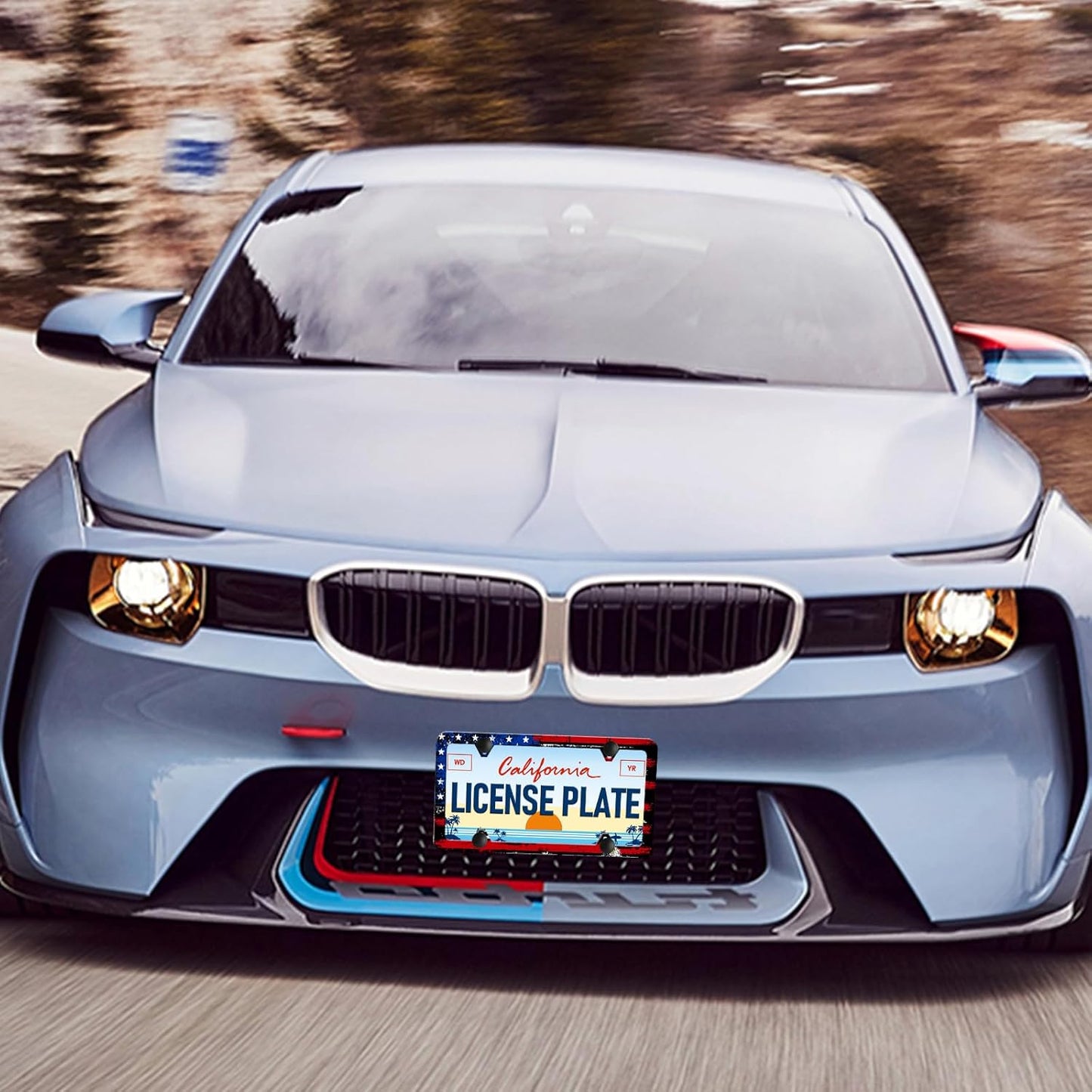 American Flag Eagle License Plate Frames - 2 Pack Front Rear Patriotic License Plates Holder Covers, Aluminum Metal Rust-Proof Waterproof Car Tag Frame with Screws Fasteners Caps