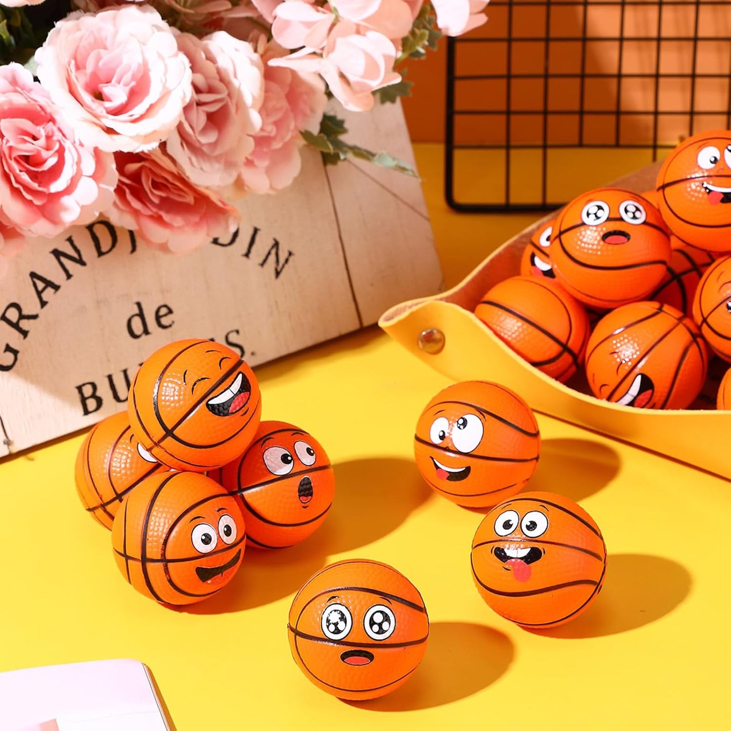 12 Pcs Mini Face Stress Balls for Boys Girls Sport Funny Face Squeeze Foam Balls for Stress and Anxiety Relief for Party Favors Birthday Gift Decoration(Basketball)