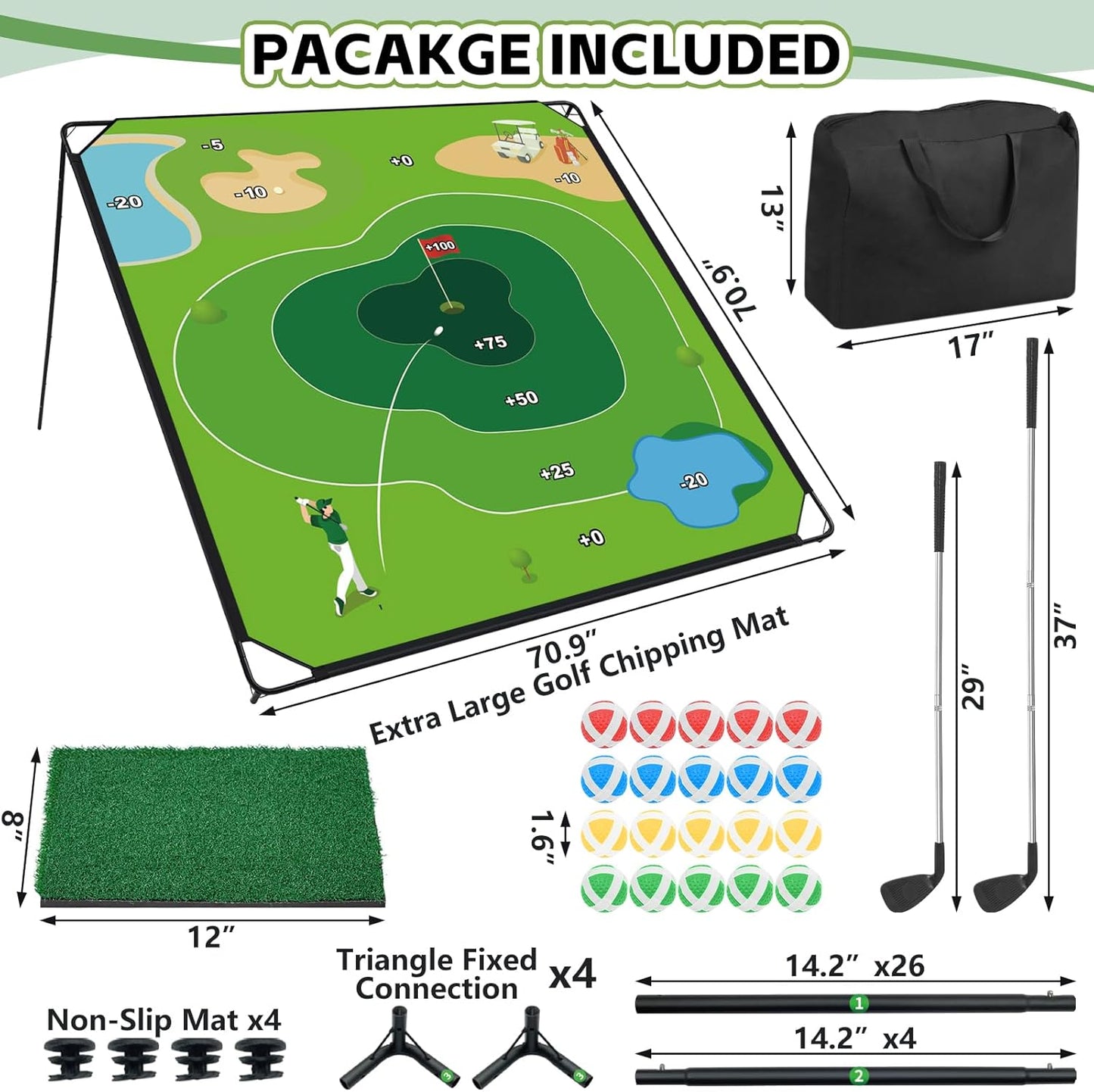 Golf Chipping Game Set, 71"x71" Large Sticky Golf Game, Outdoor Indoor Golf Chipping Games for Adults Friends Family