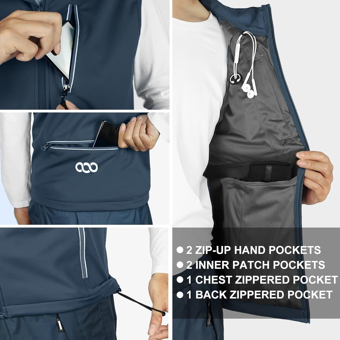 33,000ft Men's Windproof Lightweight Golf Vest Outerwear with Pockets, Softshell Sleeveless Jacket for Running Hiking Sports