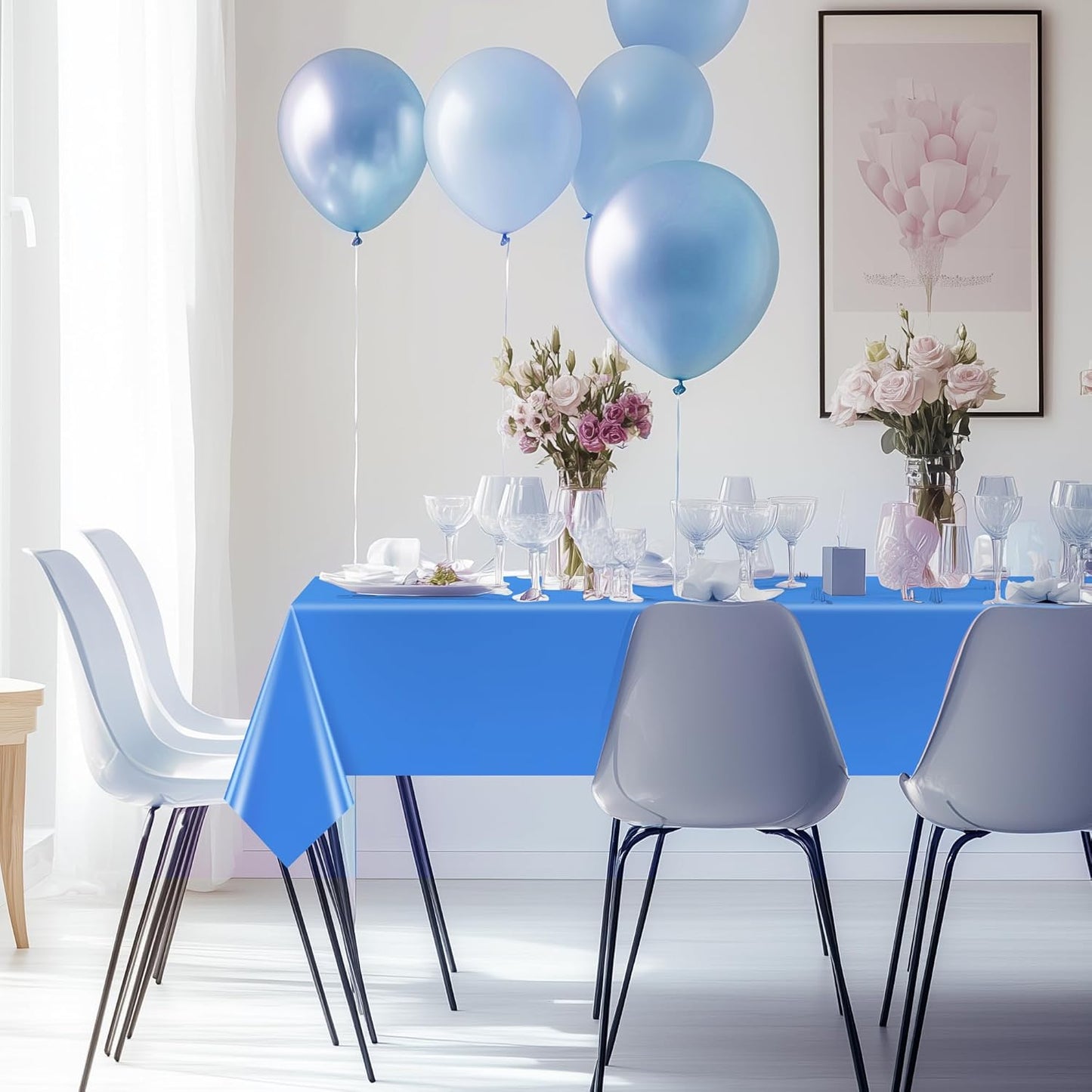 4 Pieces Blue & Green Series Rectangle Tablecloth, 54x72" Solid Color Waterproof & Spillproof Disposable Plastic Table Cover, Durable Party Tablecloth for Dining, Buffet, Picnic, Outdoor Events