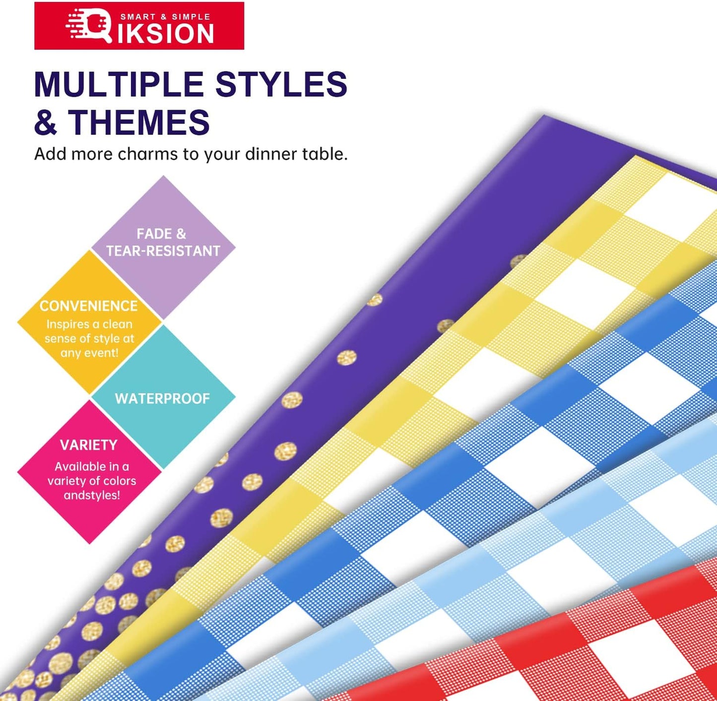 QIKSION Plastic Table Cloth Disposable 6 Pack, 54 x 108 Inch Tablecloths for Rectangle Tables, Gold Plastic Table Cover