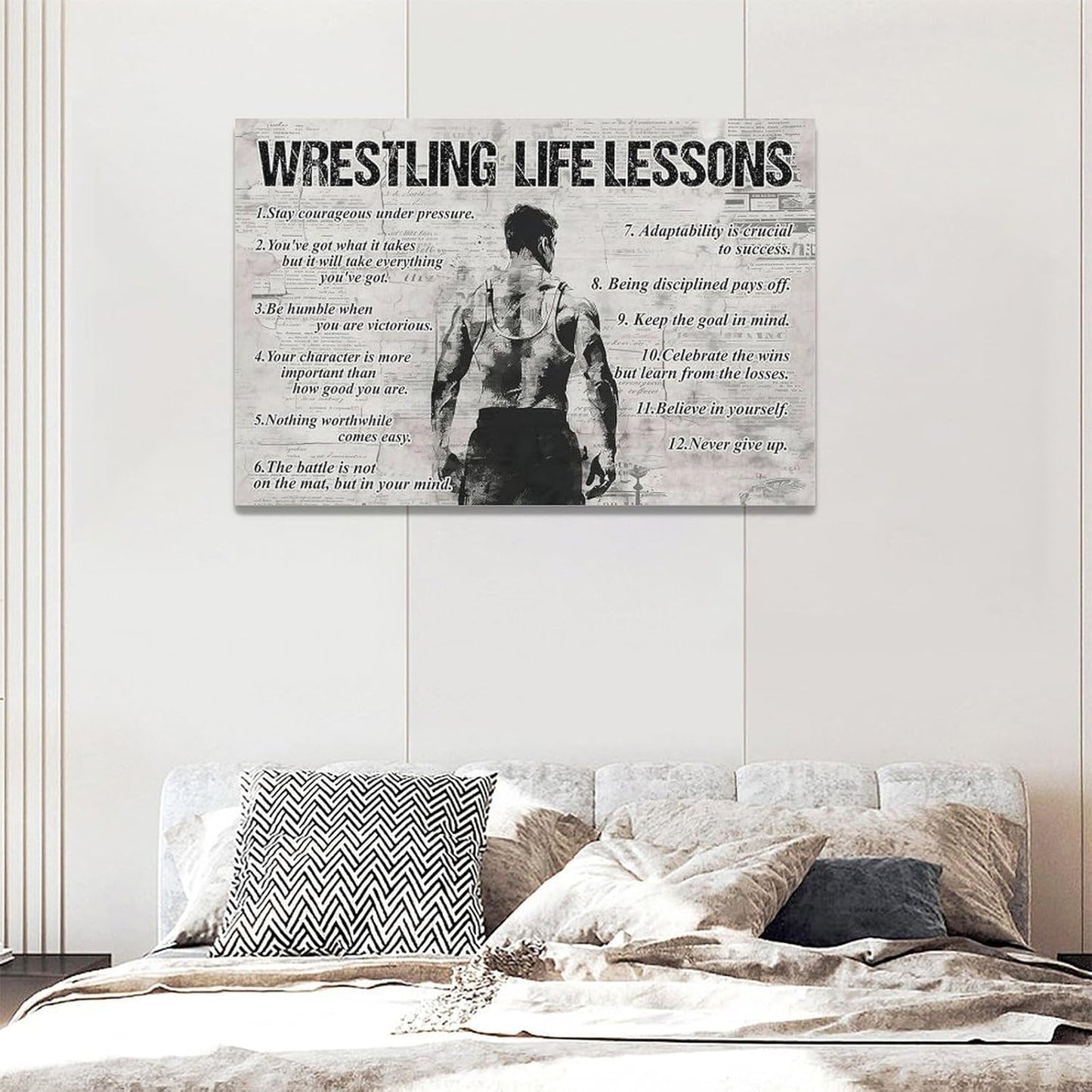 Wrestling Sports Wall Art Wrestling Life Lessons Wall Decor Wrestling Sign Retro Poster Boy Men Motivational Decorations Canvas Print Painting Artwork for Bedroom Bathroom Living Room Gym 24"x16"