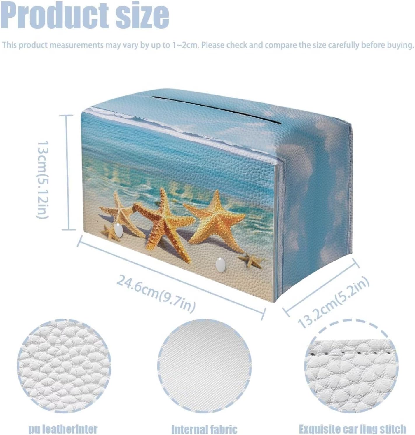 Starfish Tissue Box Cover PU Leather Tissue Box Holder 9.7"x5.2"x5.12" Rectangular Protective Cover Modern Home Car Office Hotel Decor