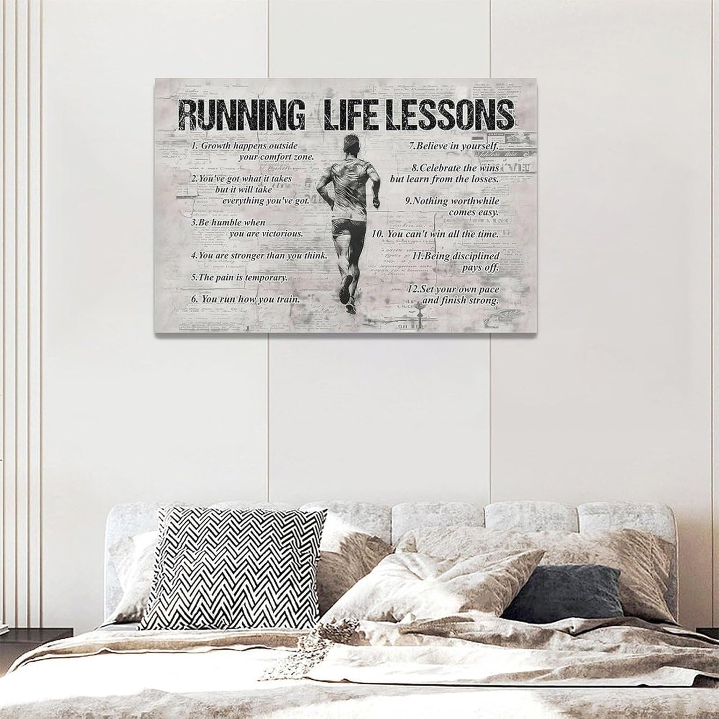Running Life Lessons Wall Art Running Sports Wall Decor Running Sign Retro Poster Boy Men Motivational Decorations Canvas Print Painting Artwork for Bedroom Bathroom Living Room Gym 24"x16"