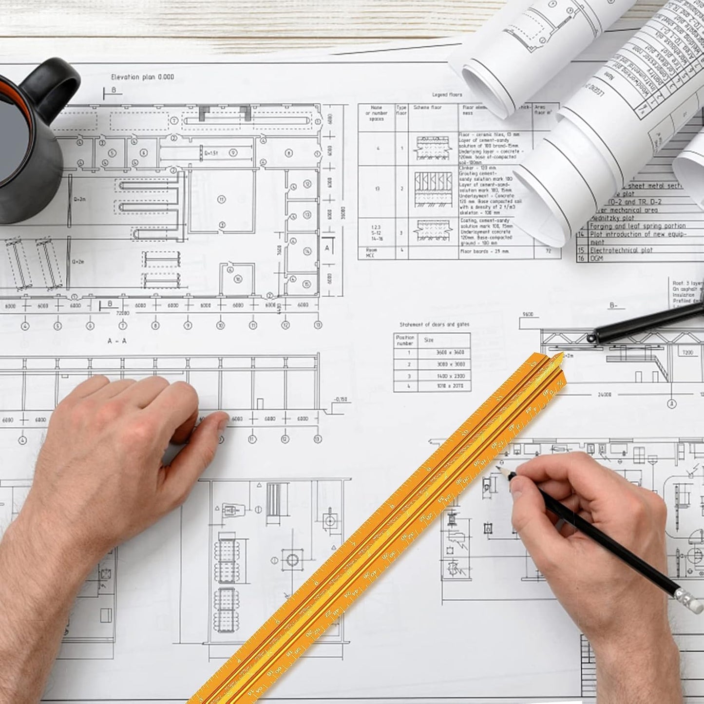 Architectural Scale Ruler, Imperial Measurements 12'', Laser-Etched Aluminum Architect Triangular Ruler Gold for Architects, Students, Draftsman, and Engineers by mveohos