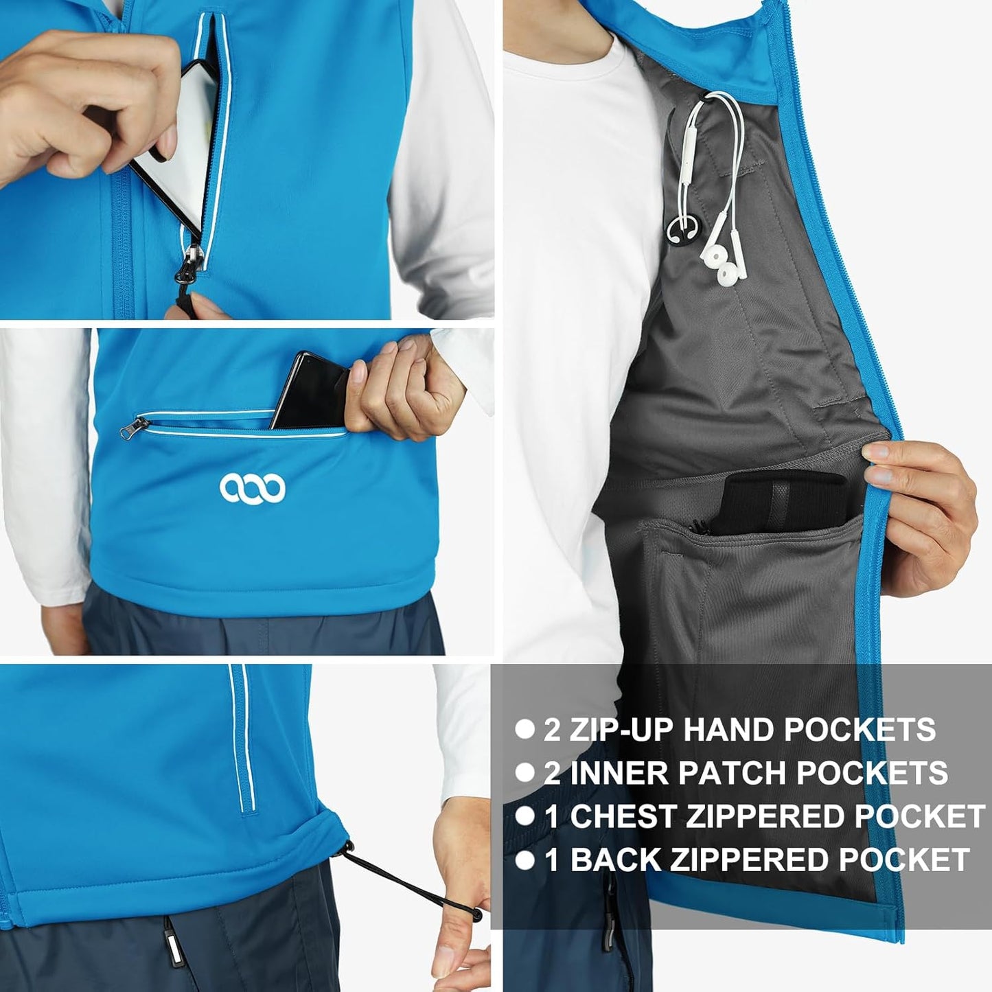 33,000ft Men's Windproof Lightweight Golf Vest Outerwear with Pockets, Softshell Sleeveless Jacket for Running Hiking Sports