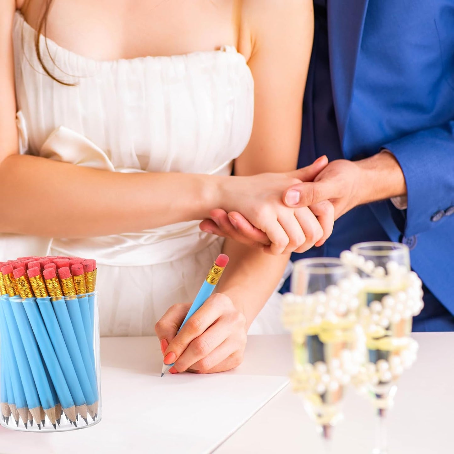 Outus 144 Pcs Mini Golf Pencils Bulk Half Pencils with Eraser #2 HB Pre Sharpened for Party Favors Office Supplies 4 Inch(Light Blue)