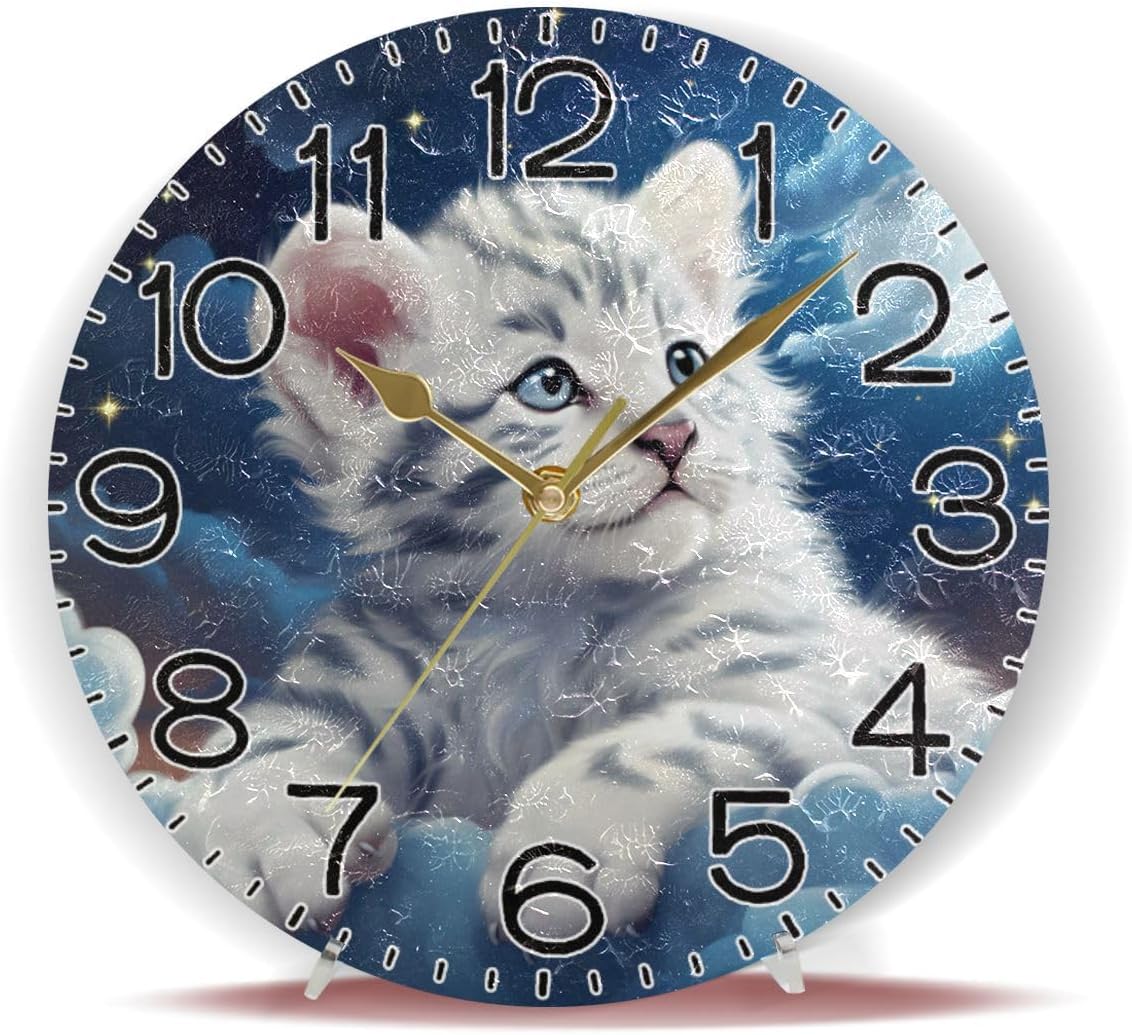 Cute Tiger Animal Wall Clock Battery Operated Non Ticking Silent Quartz Analog Rustic Farmhouse Round Clock Retro Decor for Home Kitchen Living Room Bathroom
