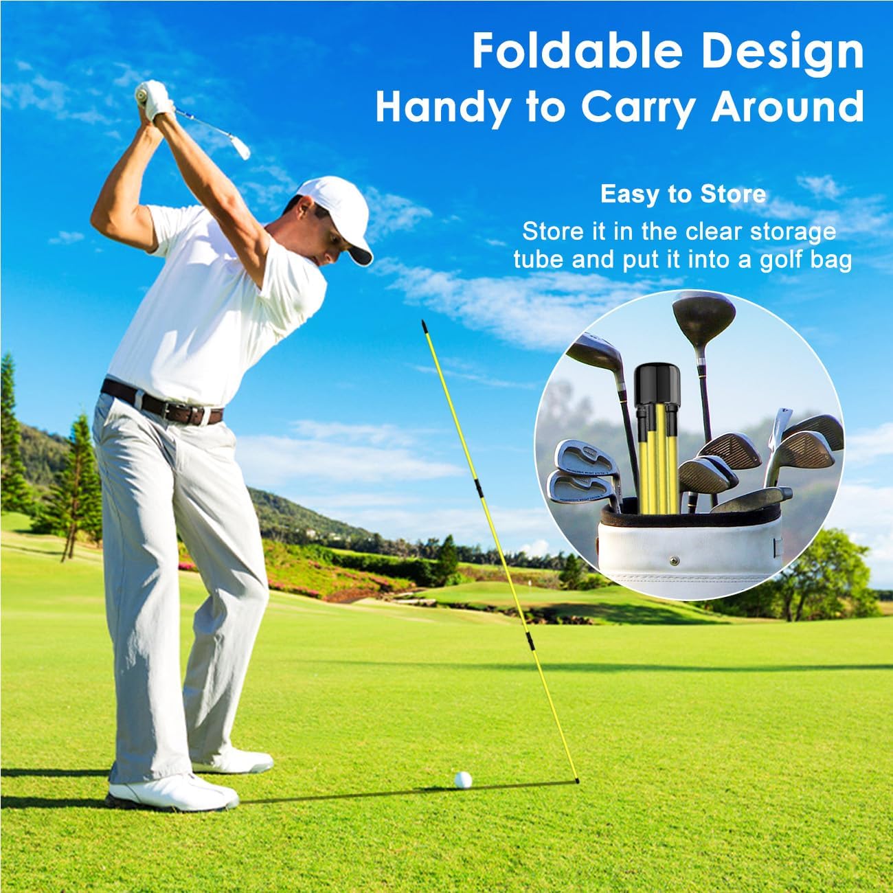 Rhino Valley Golf Alignment Sticks - 48" Collapsible Golf Practice Rods for Aiming, Putting, Full Swing Trainer, Posture Corrector with Clear Tube Case, Golf Training Equipment