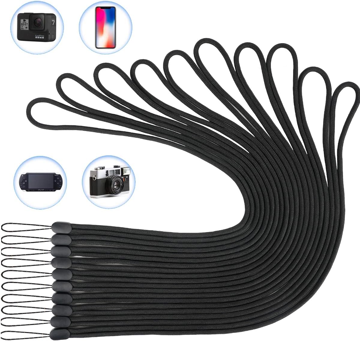 YOUOWO 10 Pack Lanyards Neck Office Lanyard Black Straps,For Pen Cellphone Whistles ID Badges Holder Keys Name Badges ID Card (10 Black - Combination 2)