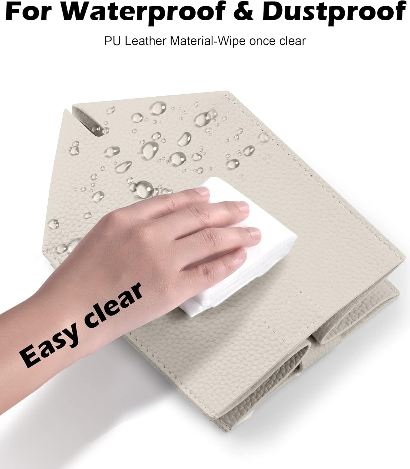 Tissue Box Cover for PU Leather, Modern Simple Solid Color Holder Square Tissue Bag, Ideal for Bathrooms,Office,Car,Outdoor Tent,Dining Table,5"X5"X5", Double Off-White