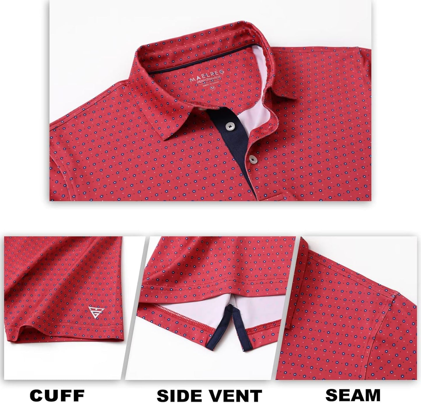 M MAELREG Mens Golf Shirt Short Sleeve Dry Fit Print Moisture Wicking Performance Patterns Collared Polo Shirt