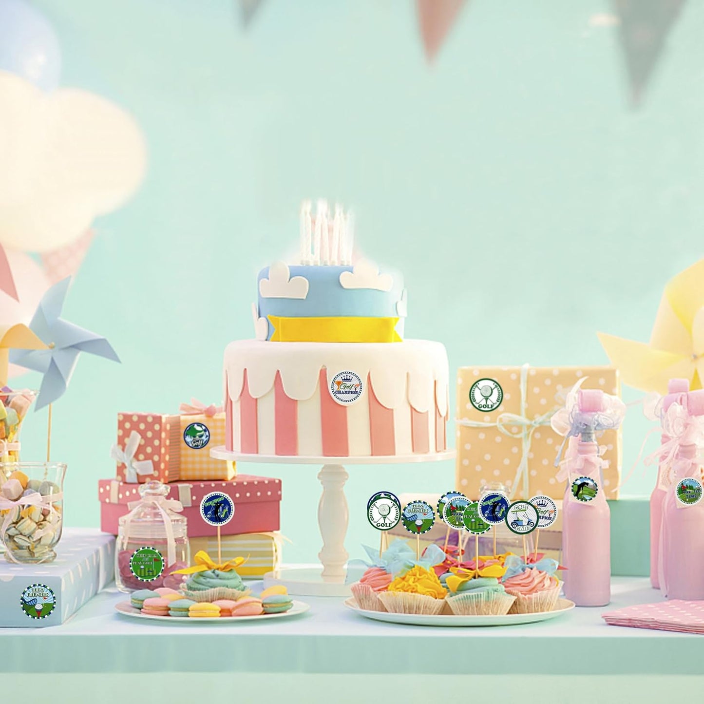 20 Sheets Sports Party Round Sticker Labels Decoration, Par Tee Golf Decals Party Supplies Favors, Round Golf Envelope Seals Paster for Party Decorations (1.5 Inches)