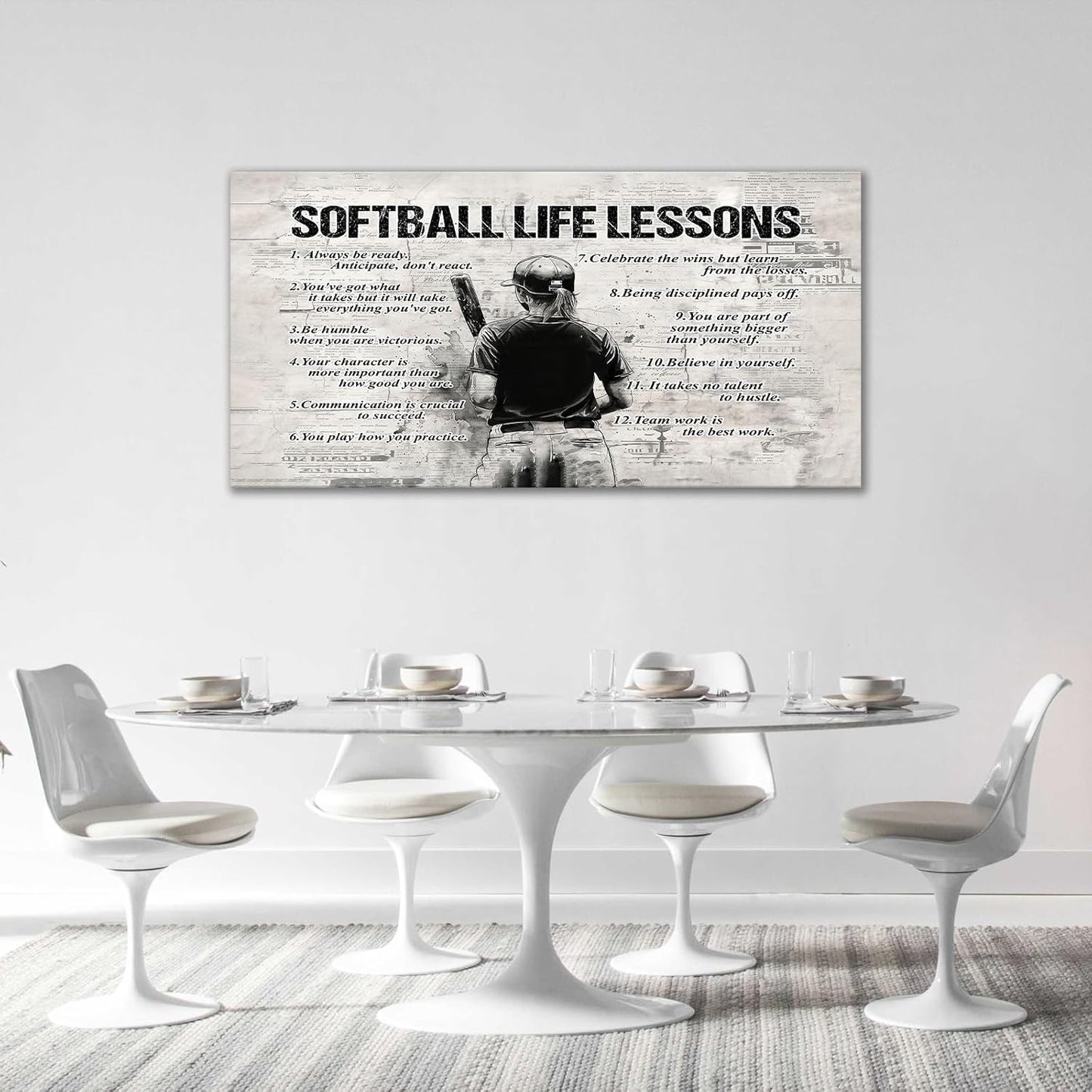Softball Sports Wall Art for Living Room - Large Size Life Lessons Decor Sign - Retro Canvas Prints Inspirational Pictures Painting Artwork for Home Decoration Master Bedroom 60"X30"