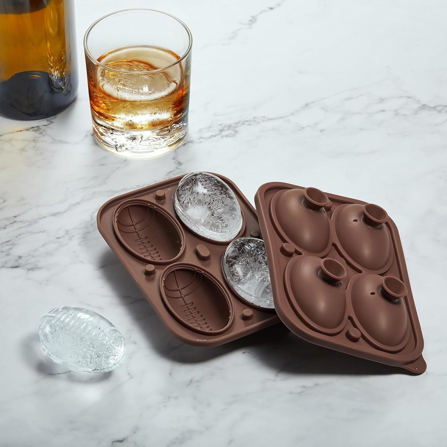 Novelty American Football Gifts Ball Ice Maker Mold, 2.2" Large Sphere Round Ice Cube Mold for Cocktails, Whiskey, Bourbon, Fun Shapes Big Whiskey Ice Cube Mold Gifts