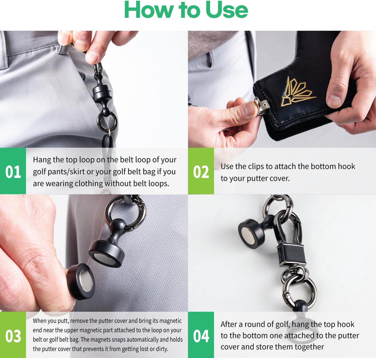 Magnetic Golf Putter Cover Holder | Versatile Use Golf Towels, Clothing & Accessories for Men & Women | Durable Headcover Keeper Leash with Strong Magnets