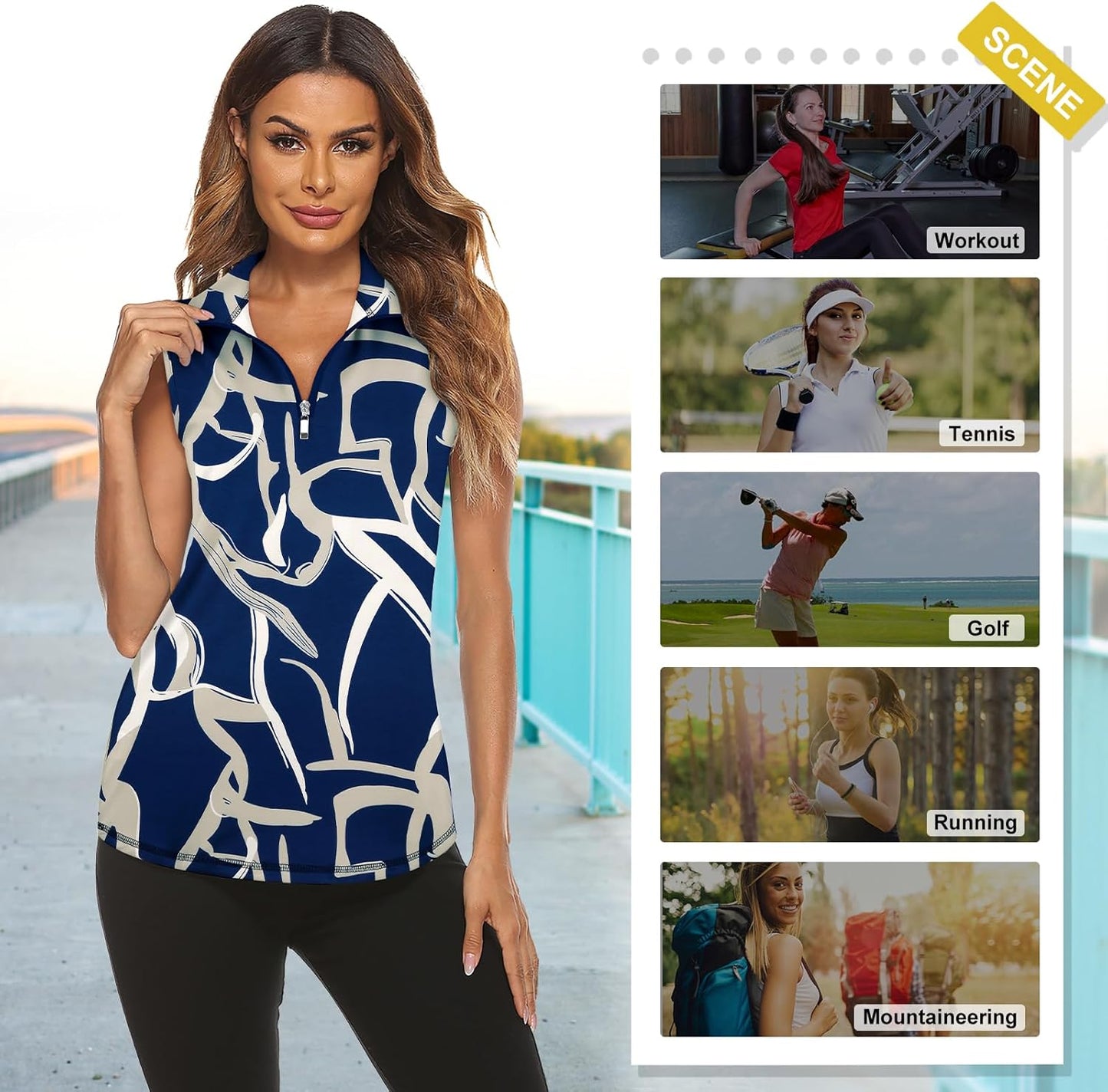 Koscacy Women's Sleeveless Golf Tennis Polo Shirts Zip Up Dry Fit Workout Tank Tops Athletic Shirt