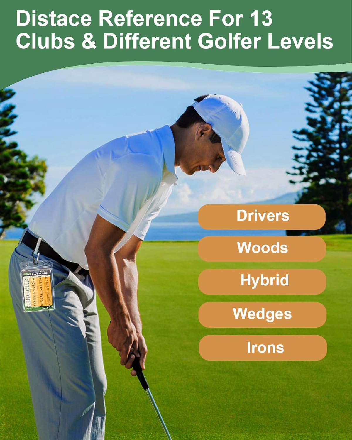 Swooflia Golf Club Distance Card - 2 Pack or 1 Pack Golf Club Range Chart Card, Swing Minder Reference & Blank Distance Yardage Scorecard, Golf Bag Accessories Gifts for Men Women Golfers