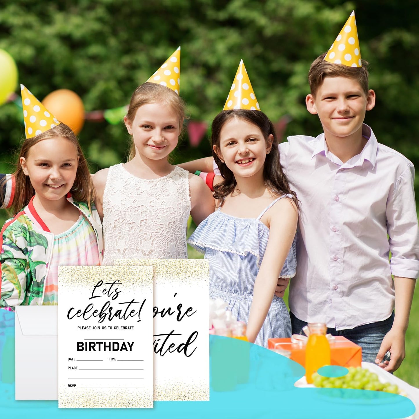 Let's Celebrate! Birthday Invitations, Gold Party Invitations, 20 Double-Sided Fill In Invitation with Envelopes for Teen Boys Girls, Invitations Cards for Birthday Party Decorations Favor - 14