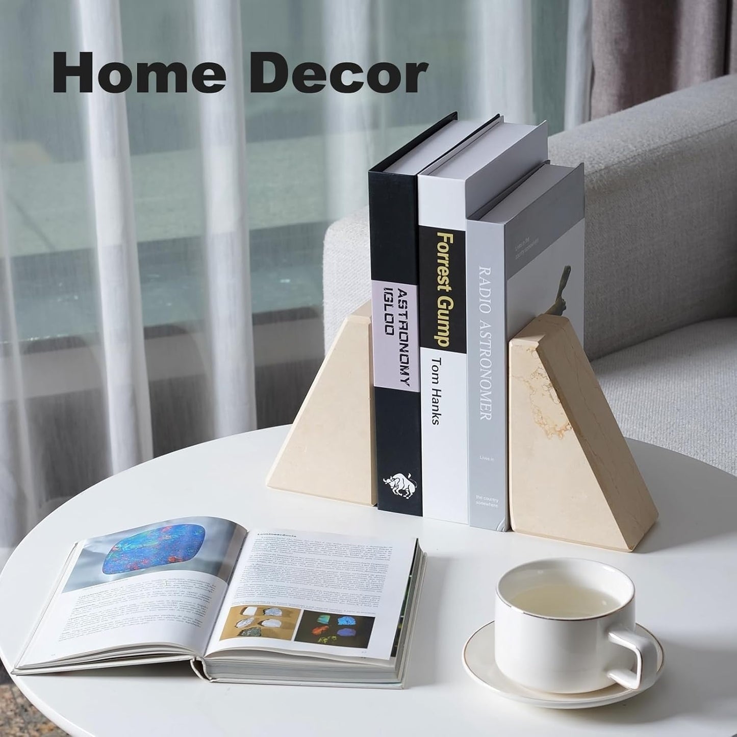 Marble Bookend for Heavy Books, Decorative Bookends for Shelves, Durable and Heavy-Duty Book End for Hardback Books & CDS, Unique Book Stopper & Holder, Sunny Golden, Set of 2