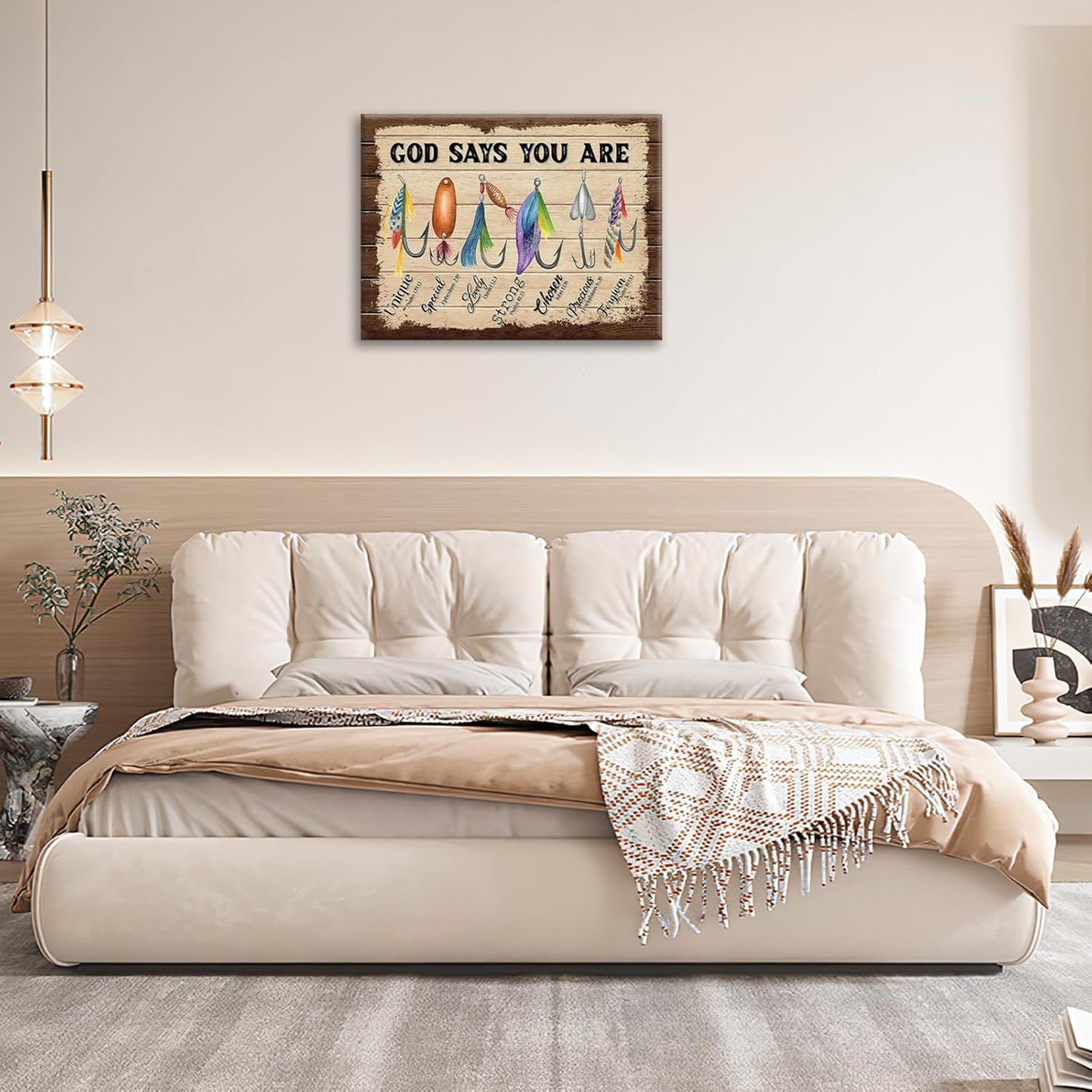 Fishing Wall Art, Fish God Says You Are Pictures Wall Decor Coastal Canvas Prints Framed Artwork Paintings Home Office Decorations For Bathroom Bedroom Living Room Kitchen 24l X 20w