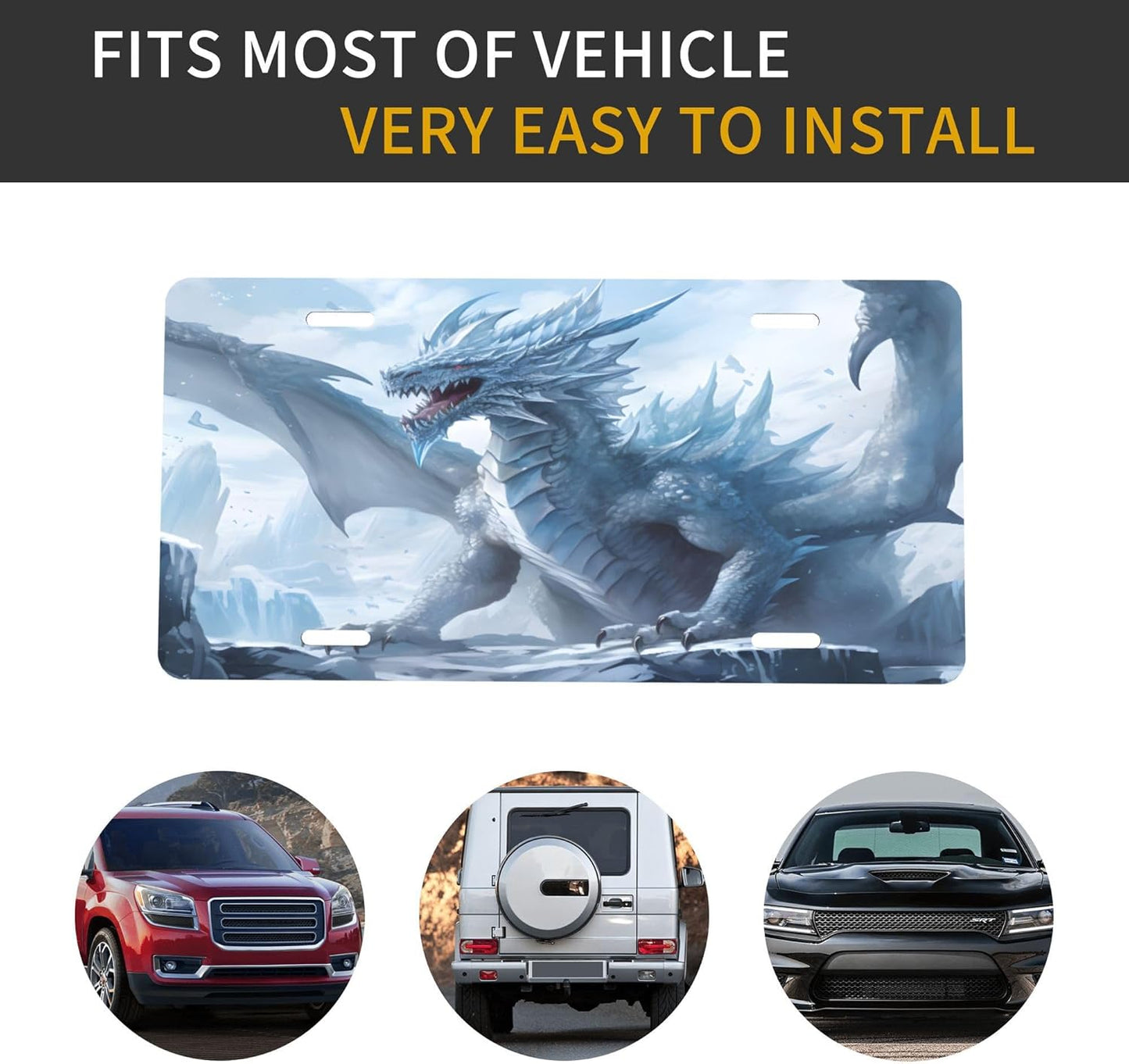 Dragon Animal Blue License Plate Funny Aluminum Front License Plates Decorative Waterproof Rust-Free Metal Car Plate Covers for Women Men Car Tag Accessories fit Truck SUV Rv 12 X 6 Inch