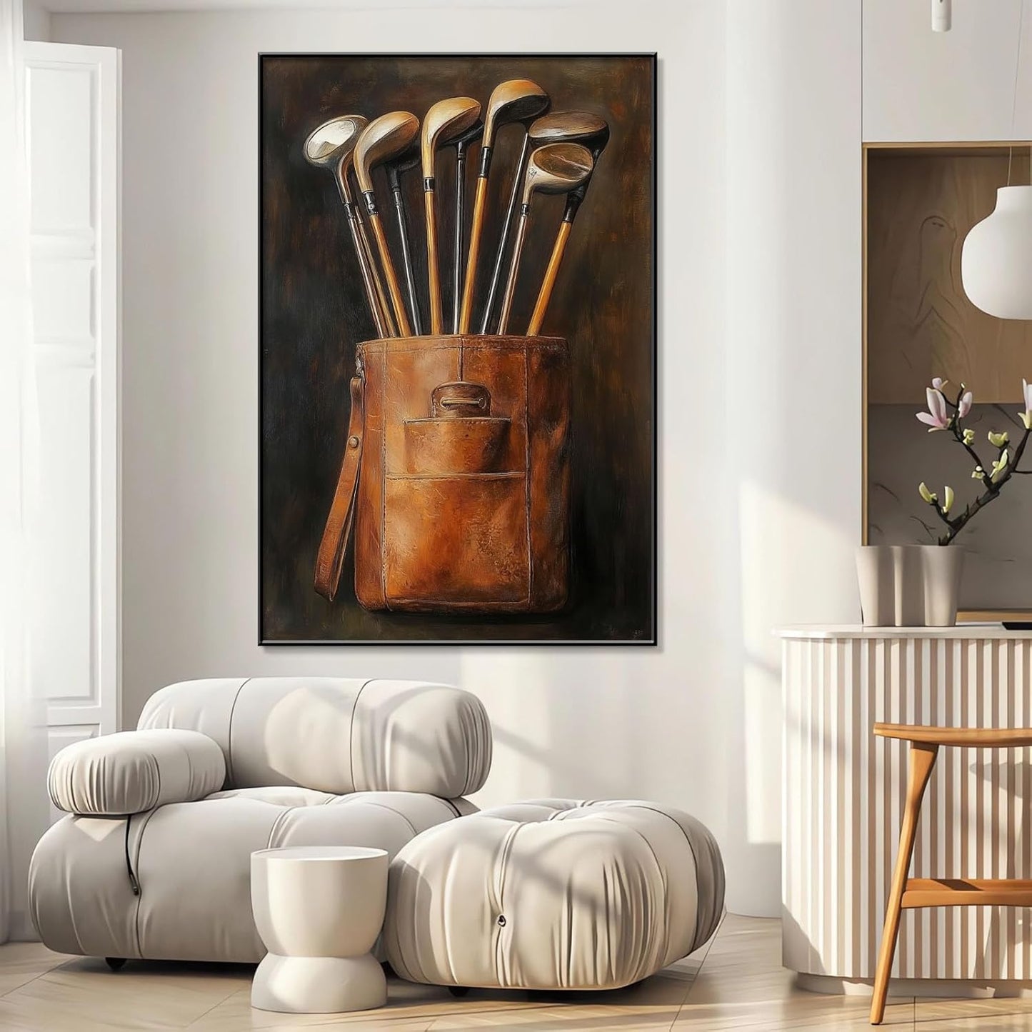 Golf Canvas Wall Art, Golf Canvas Prints, Vintage Wall Decor, Vintage Golf Clubs Living Room Wall Art, Man Cave Decor, Vintage Paintings with Frame, Golf Gift for Men (Gold Framed, 39"x59"|100x150cm)
