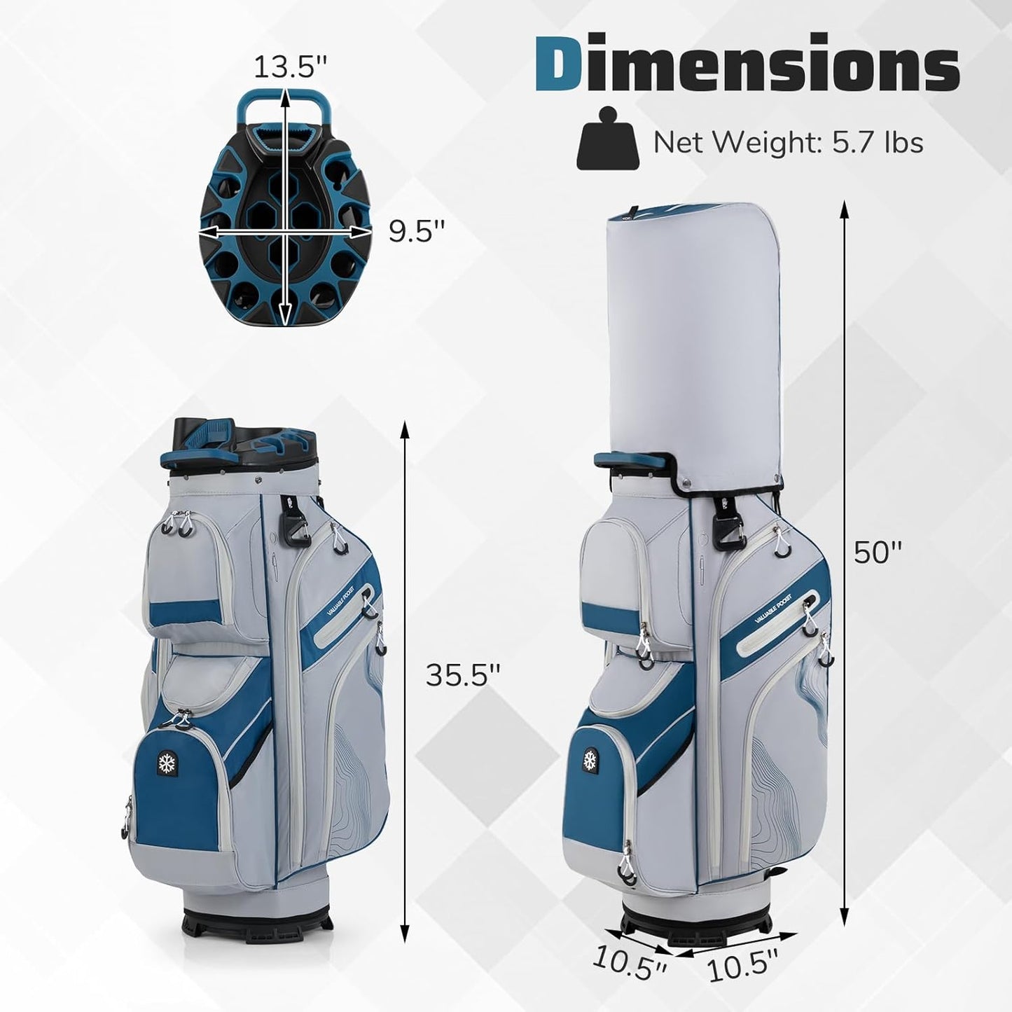 Goplus Lightweight Golf Cart Bag, Molded Lock Top Golf Club Bag w/14-Way Full Length Organizer Dividers, 11 Pockets, Cooler Bag, Straps, Umbrella Holder & Rain Hood for Men Women