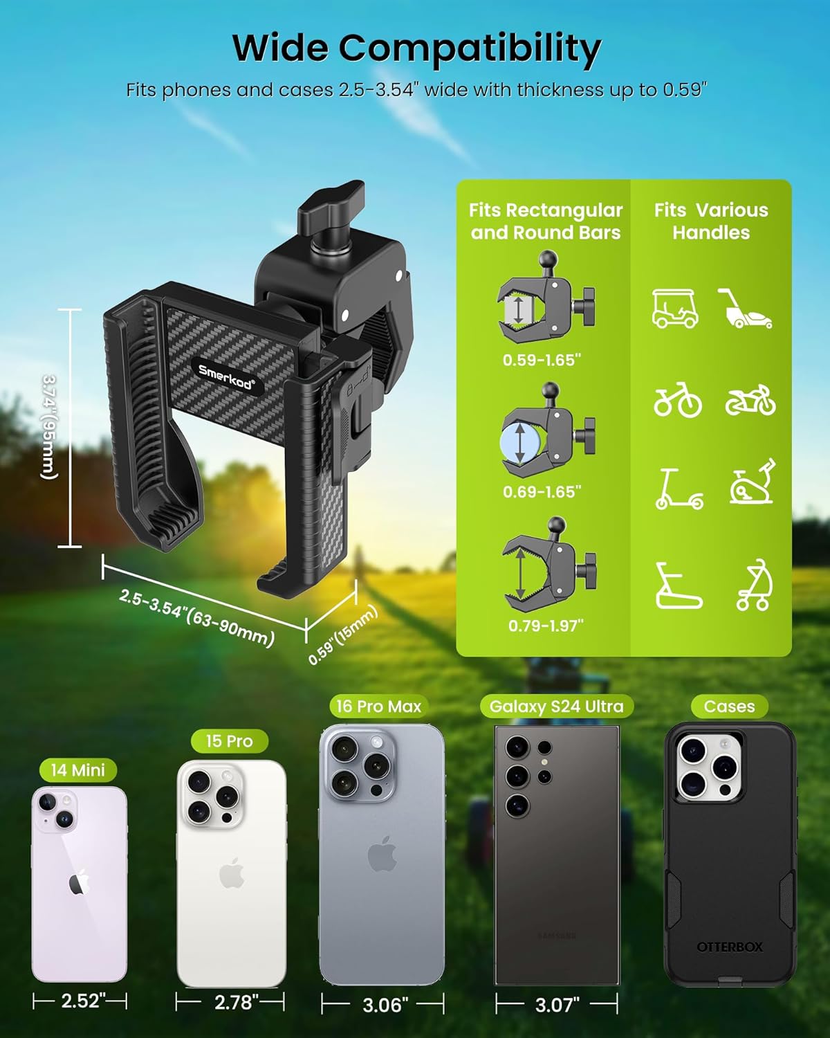 Golf Cart Phone Holder Mount - 3s Phone Clip Install, 1s Lock & Release,Phone Caddy for iPhone Galaxy & More Fits Yamaha Club Car EZGO Icon, Golf Cart Accessories Essentials Gift for Men Women