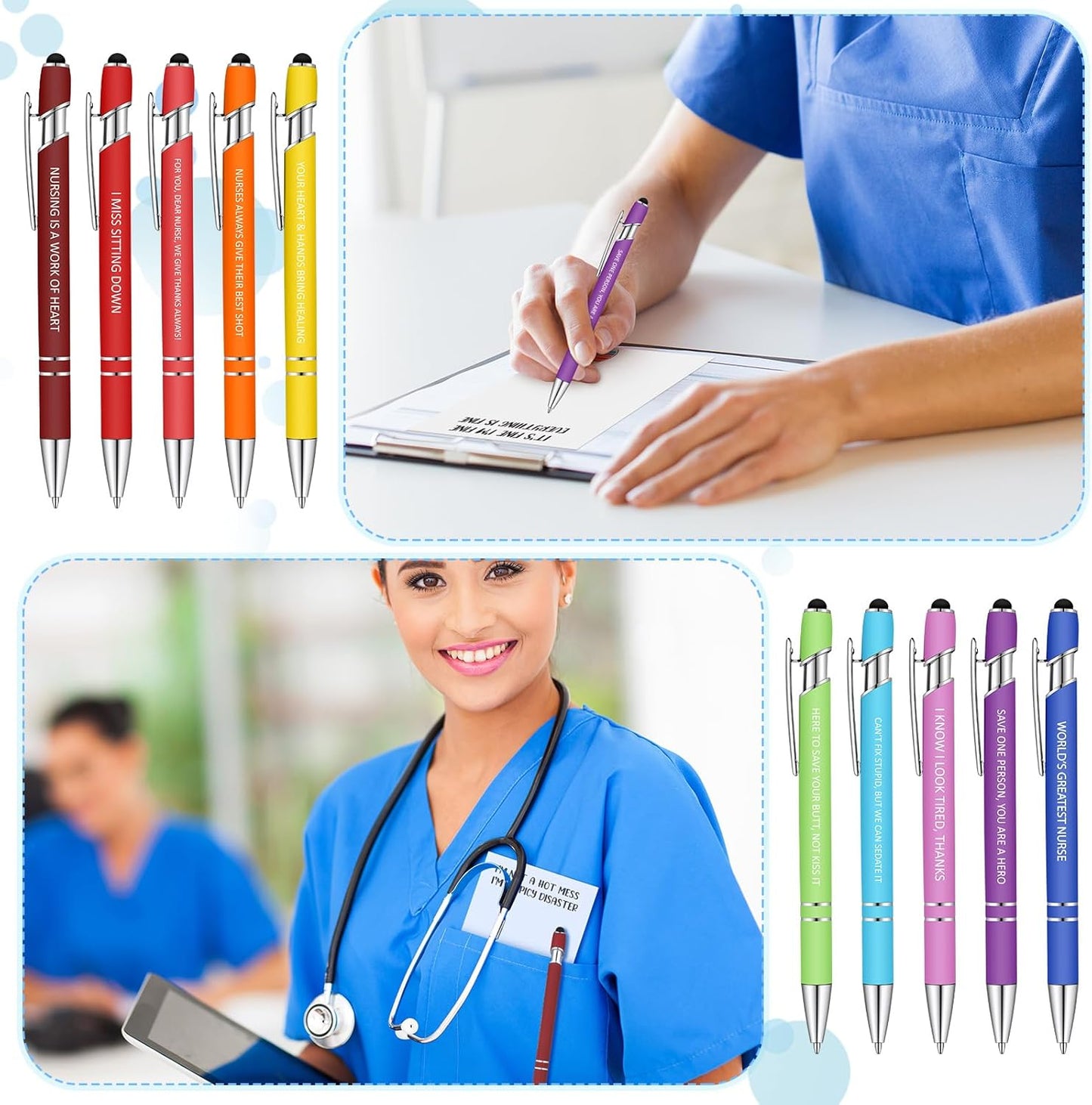 Geyee 24 Pcs Amusing Nurse Sticky Notes with Funny Pens Fun Notepads for Adults Coworkers Nurse 3 x 4 Inch to Do List Notepads with Sayings Pen for Lab Week Gifts Teacher Office Supplies